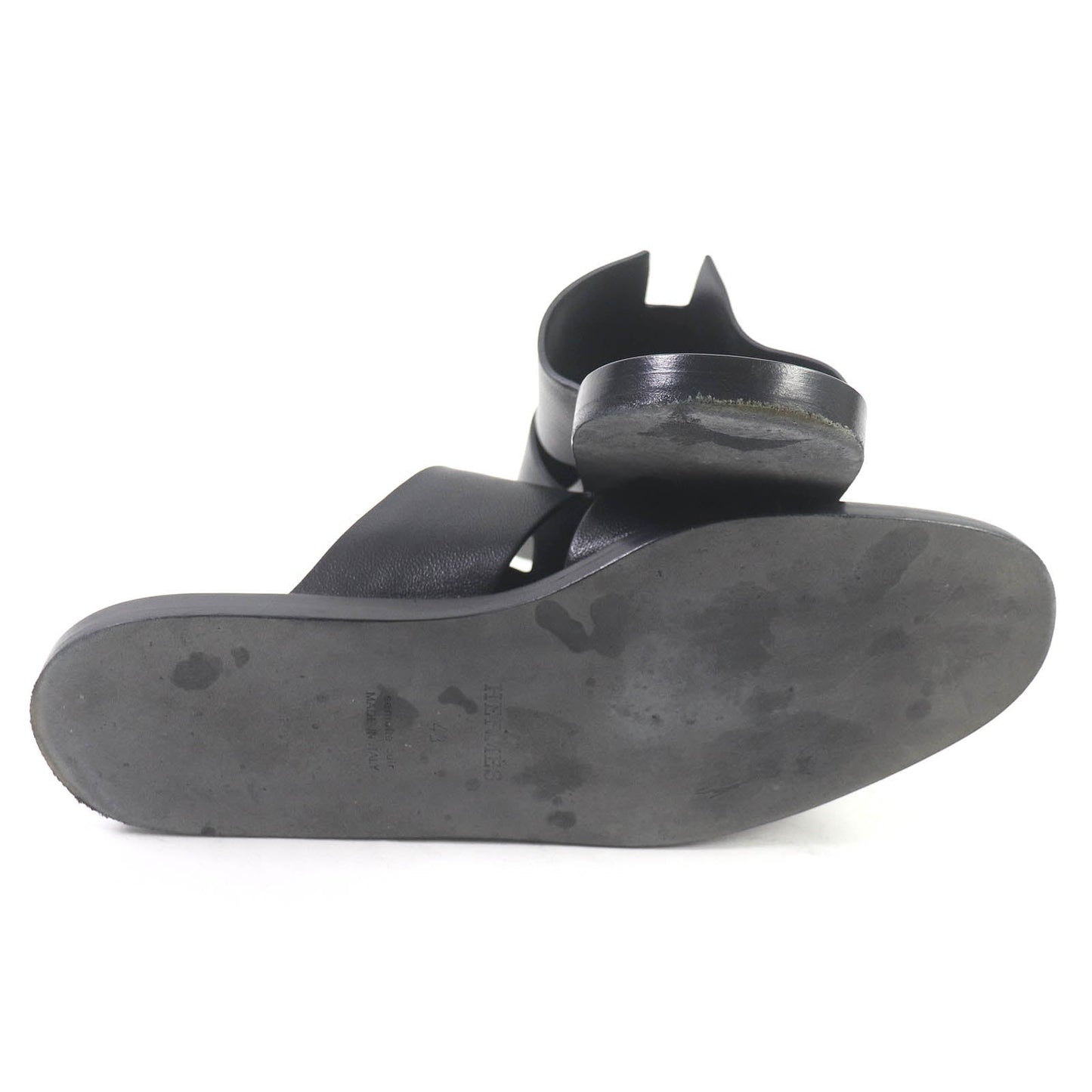 HERMES Sandals leather black 43