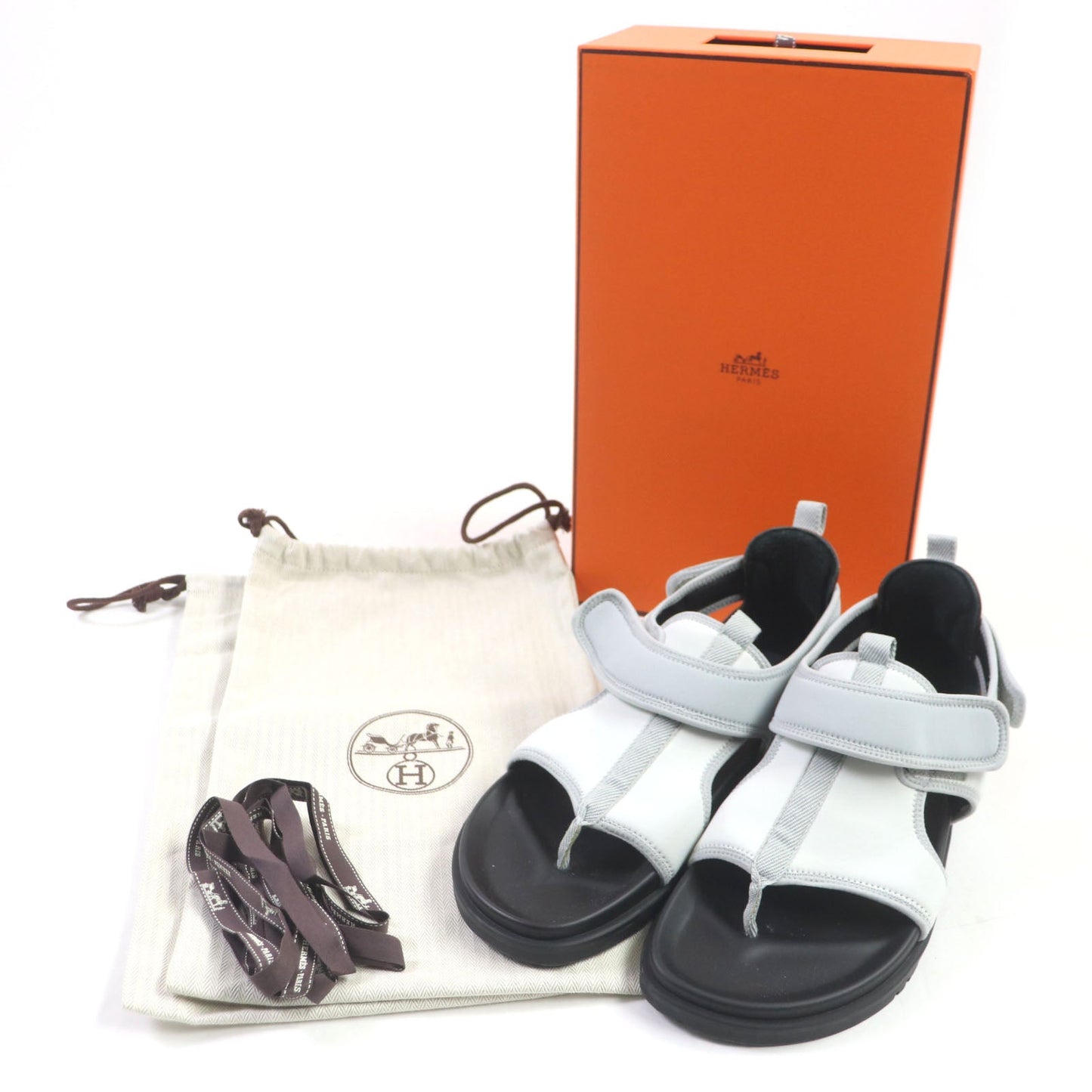 HERMES Sandals FR231747ZH Nylon Blue Gray Brown Black Giorno 42
