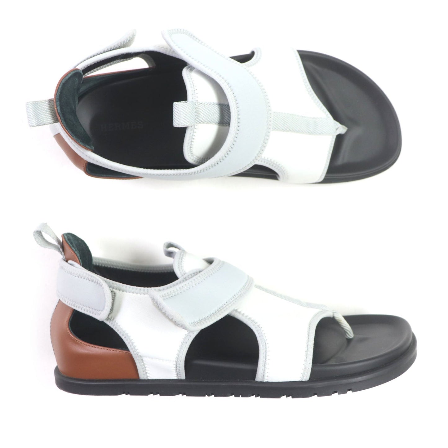 HERMES Sandals FR231747ZH Nylon Blue Gray Brown Black Giorno 42