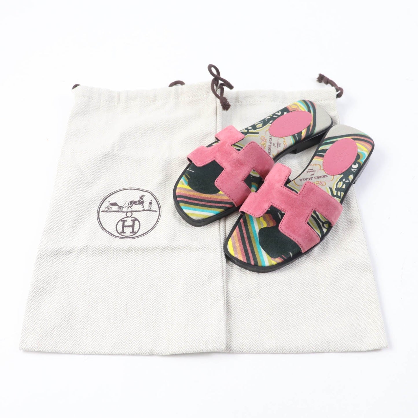 HERMES Sandals Suede leather pink Oran 36