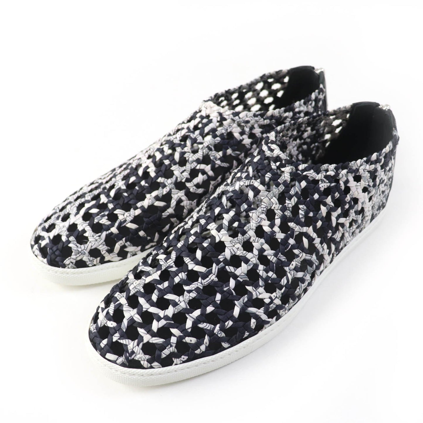 HERMES Slip-on Silk, Leather Black type Mesh sneakers Size unknown