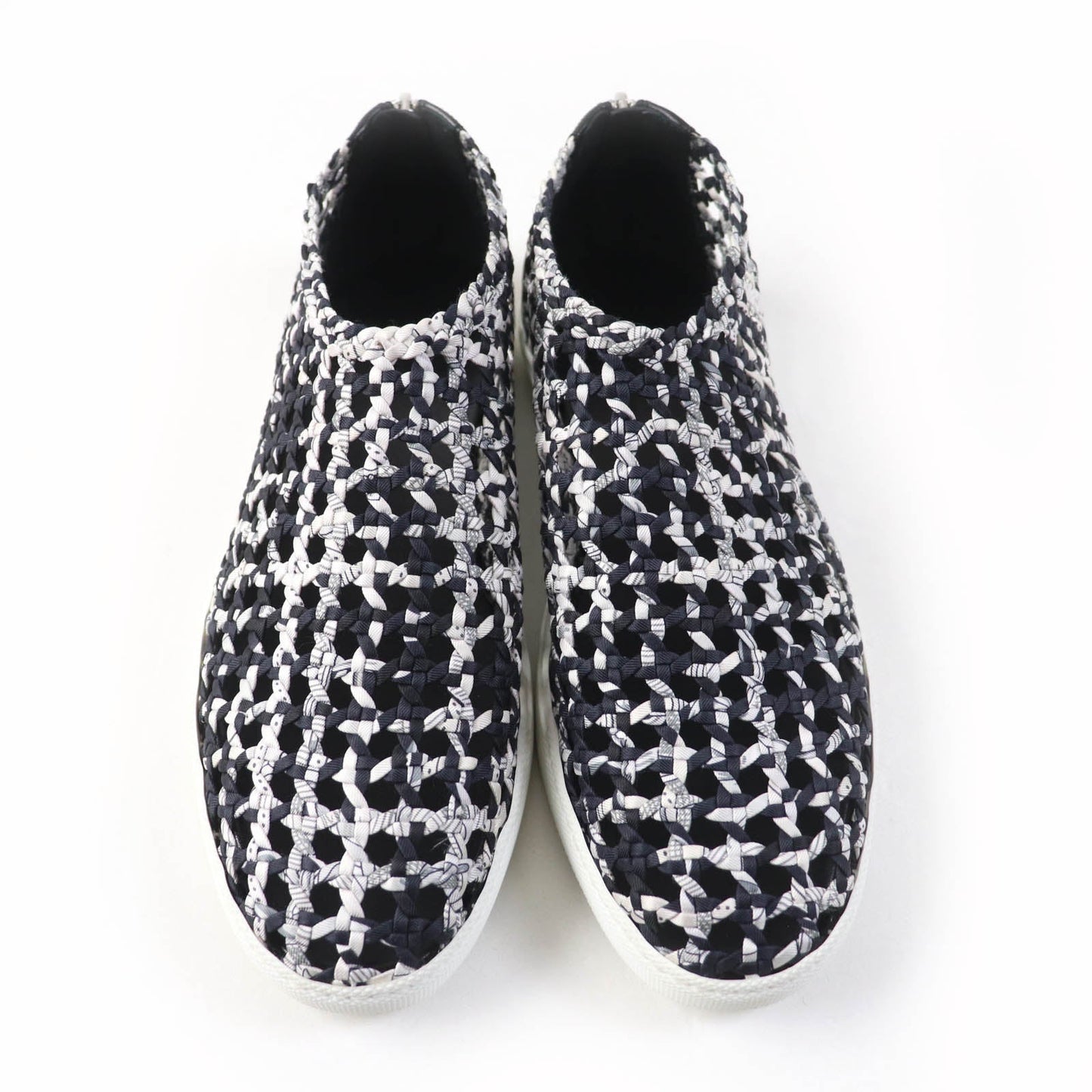 HERMES Slip-on Silk, Leather Black type Mesh sneakers Size unknown