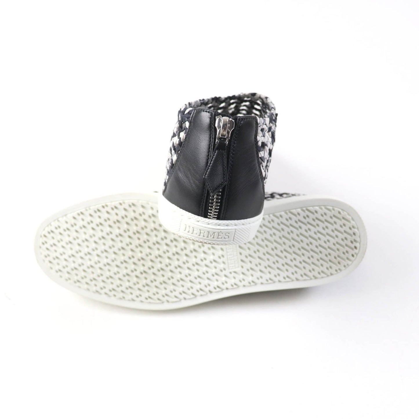 HERMES Slip-on Silk, Leather Black type Mesh sneakers Size unknown