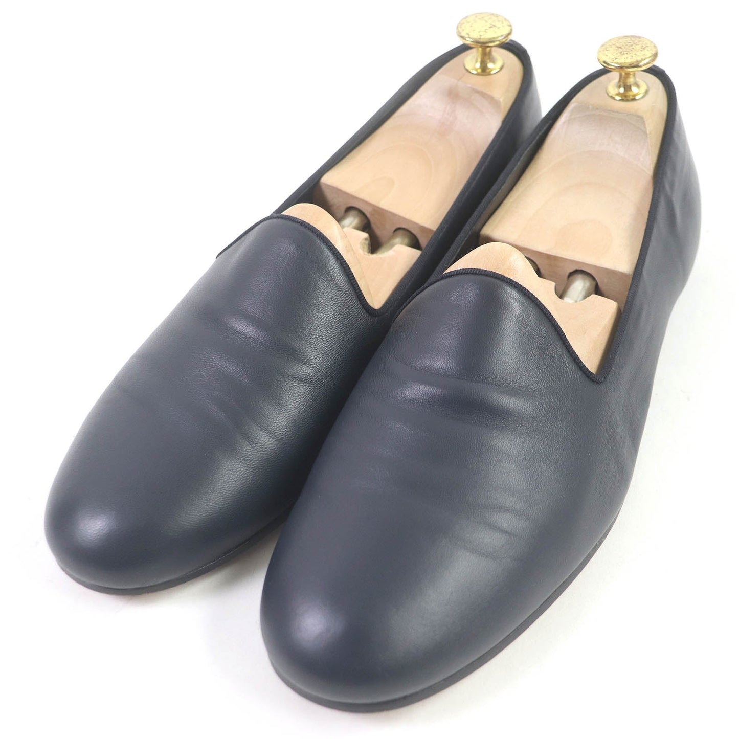 HERMES loafers leather Navy 41