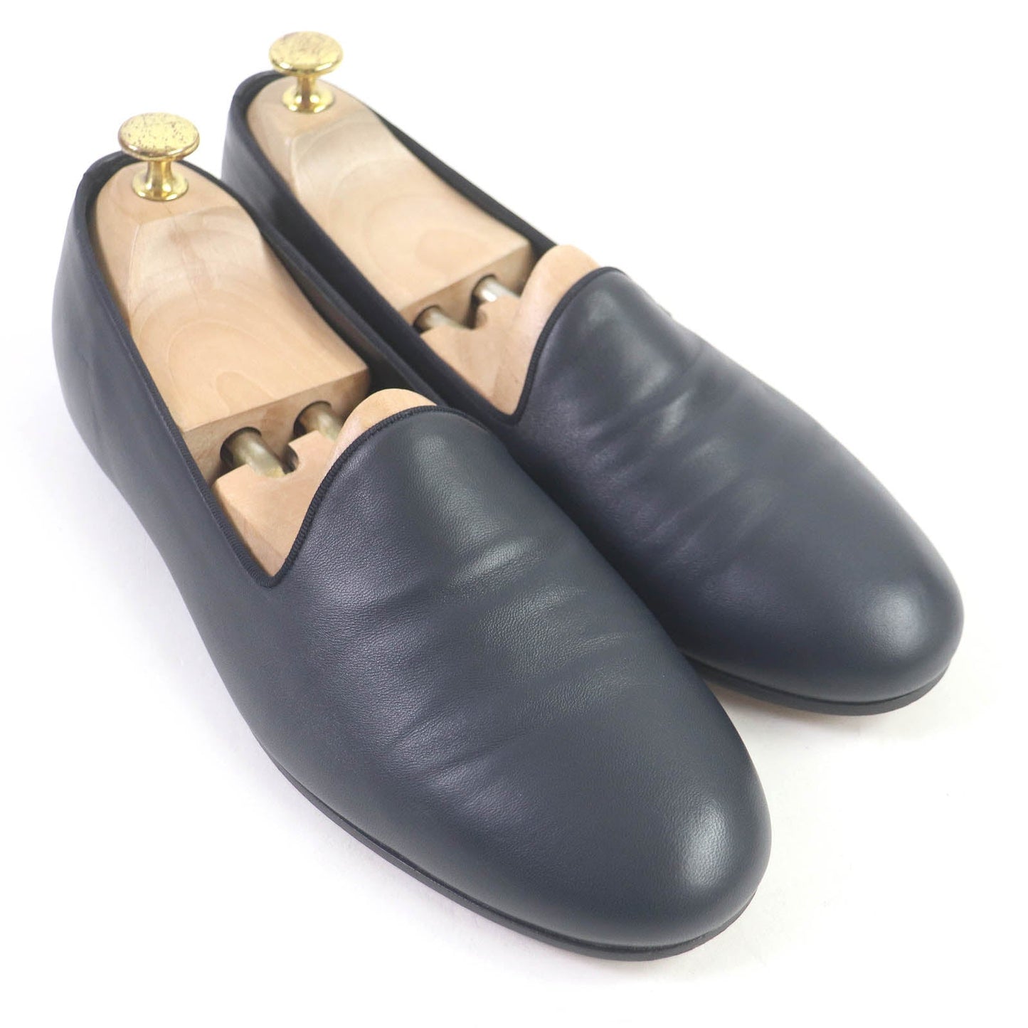HERMES loafers leather Navy 41