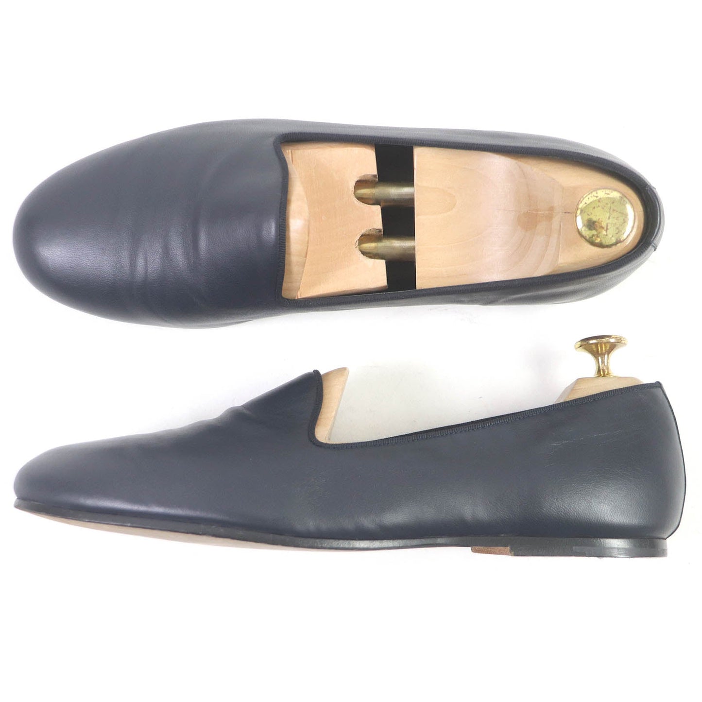 HERMES loafers leather Navy 41