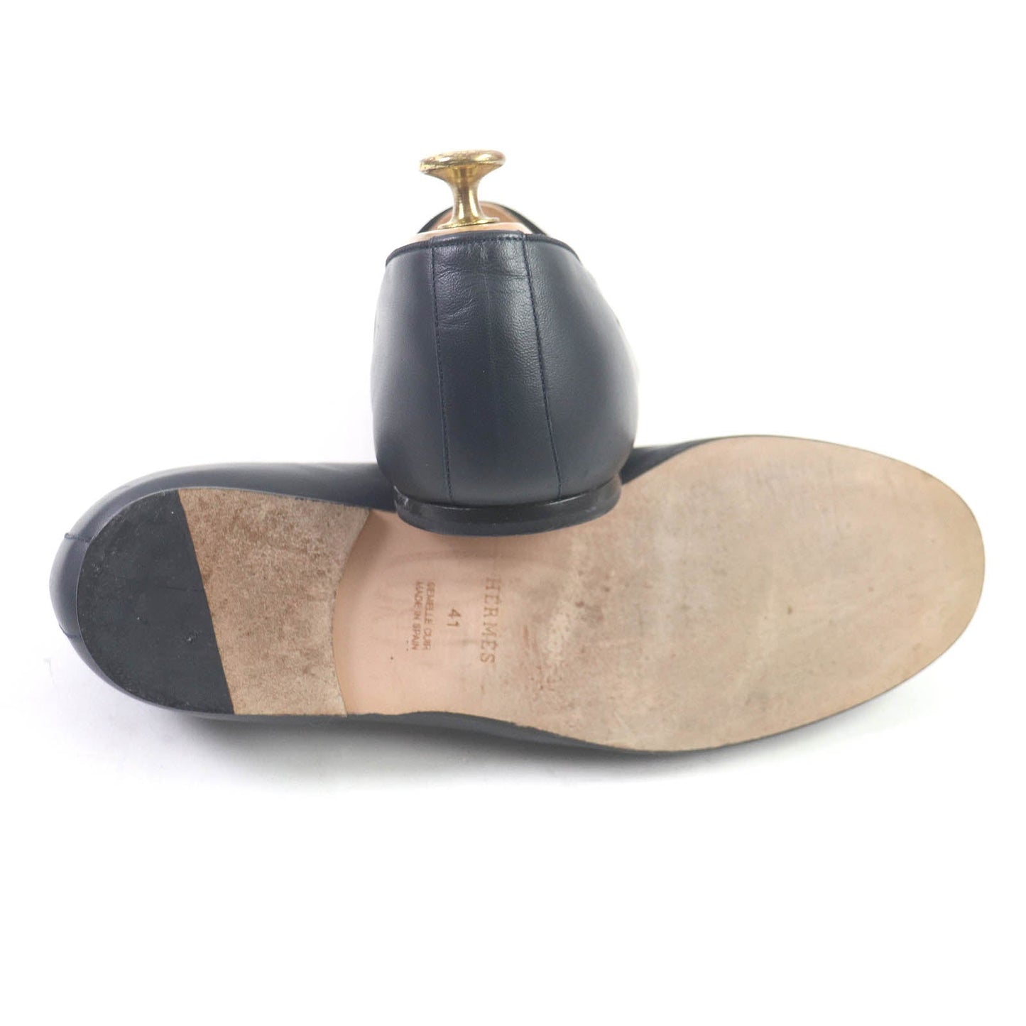 HERMES loafers leather Navy 41