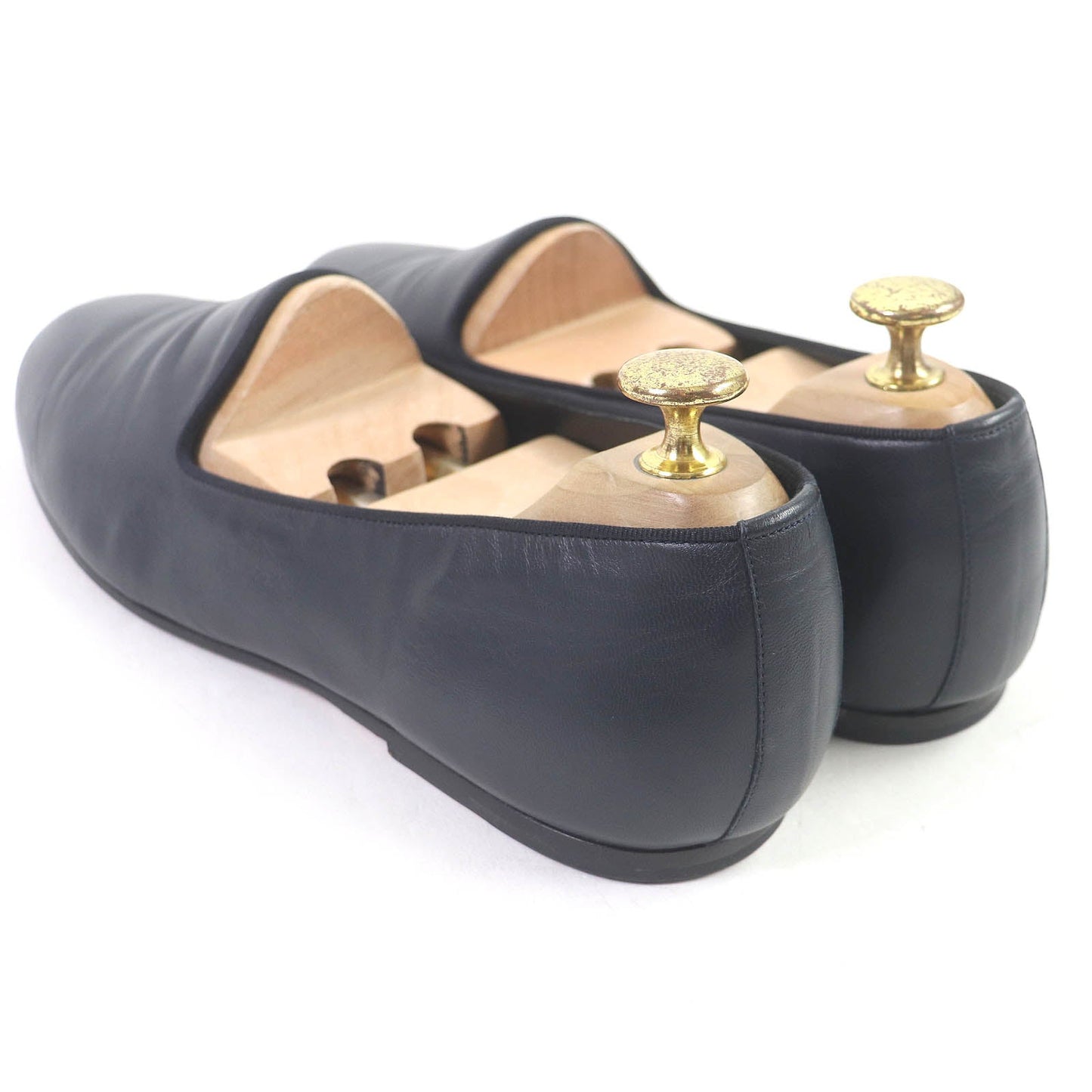 HERMES loafers leather Navy 41