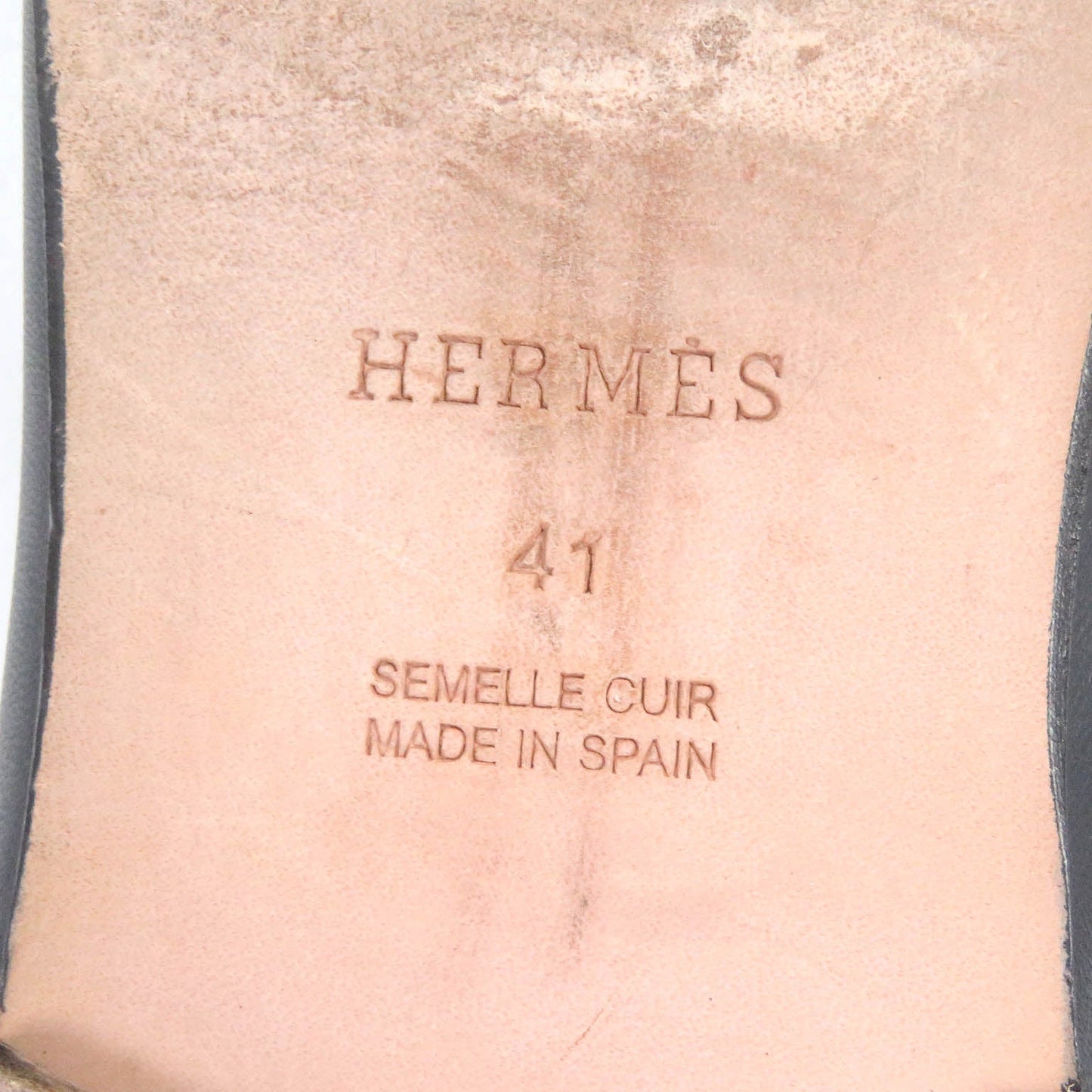 HERMES loafers leather Navy 41