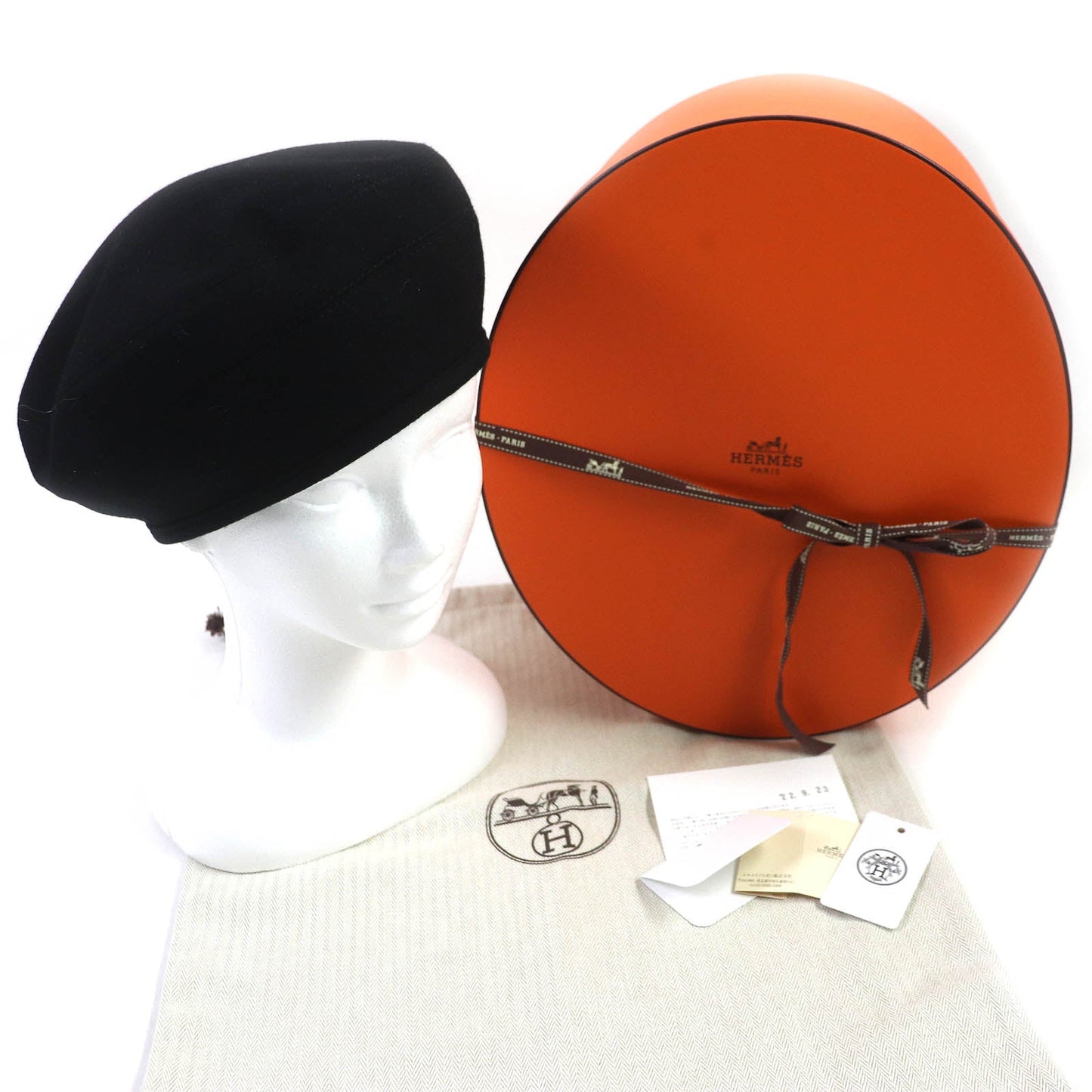HERMES beret 222023N cashmere black Betec Saint Honore 58