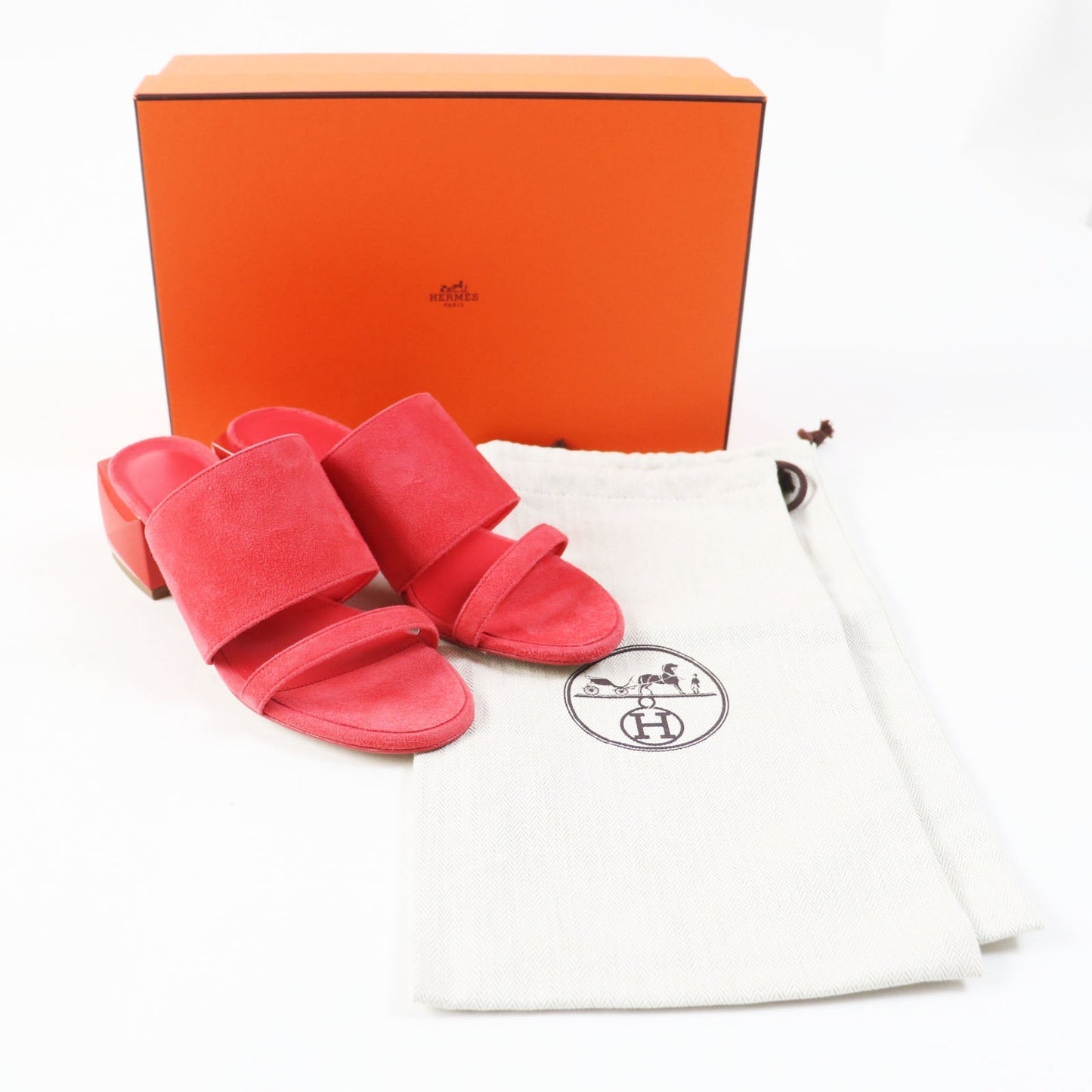 HERMES Sandals 211060Z Suede leather Rouge Corazon Cornelia 35.5