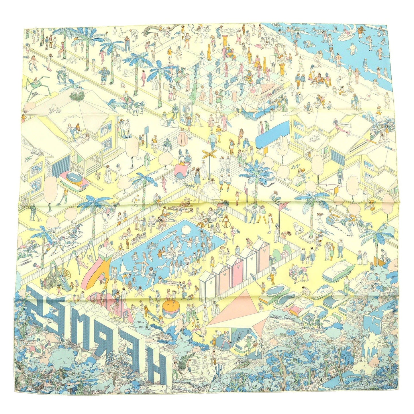 HERMES scarf 003751S 08 silk yellow Carre90 ON THE BEACH