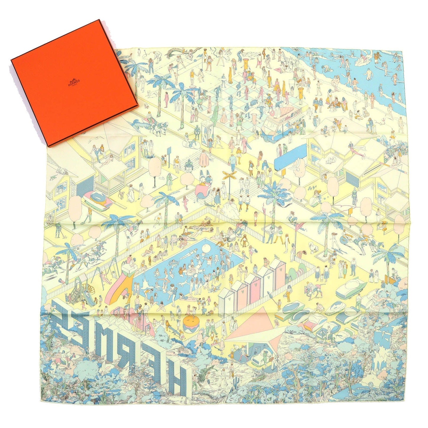 HERMES scarf 003751S 08 silk yellow Carre90 ON THE BEACH
