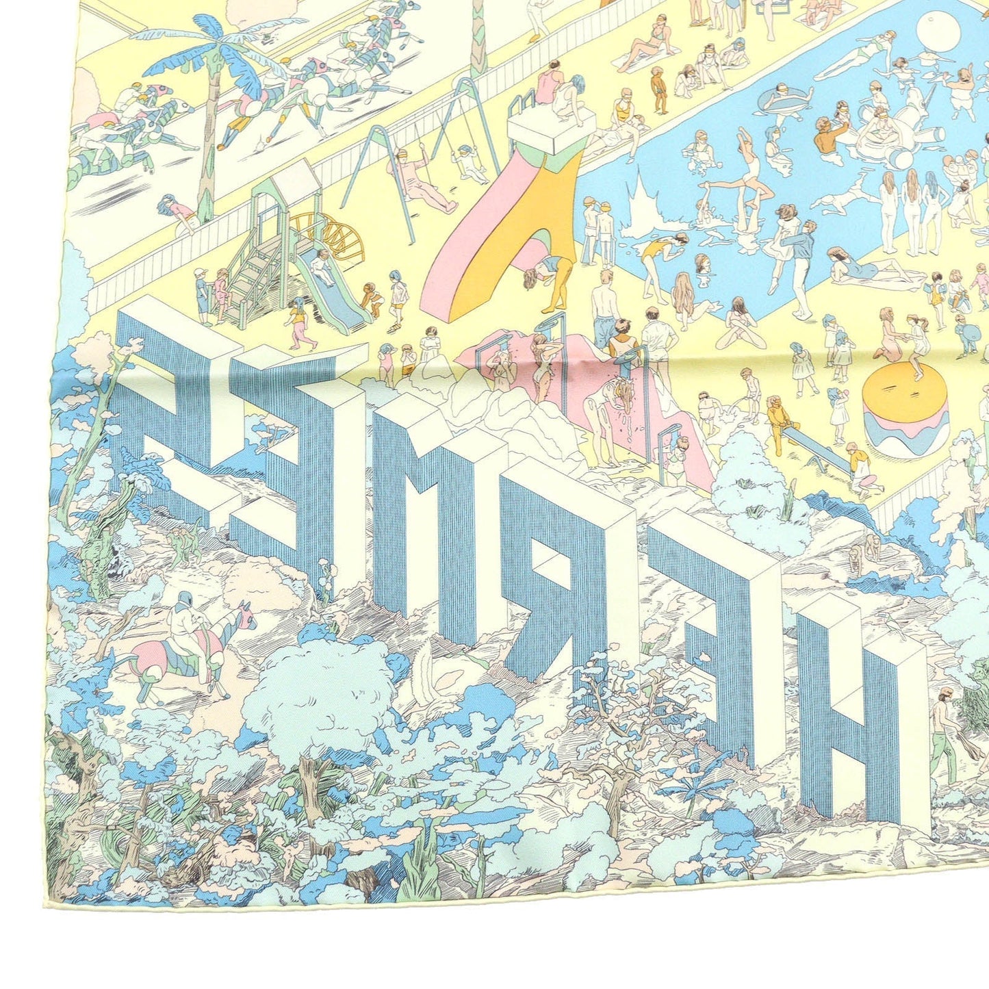 HERMES scarf 003751S 08 silk yellow Carre90 ON THE BEACH