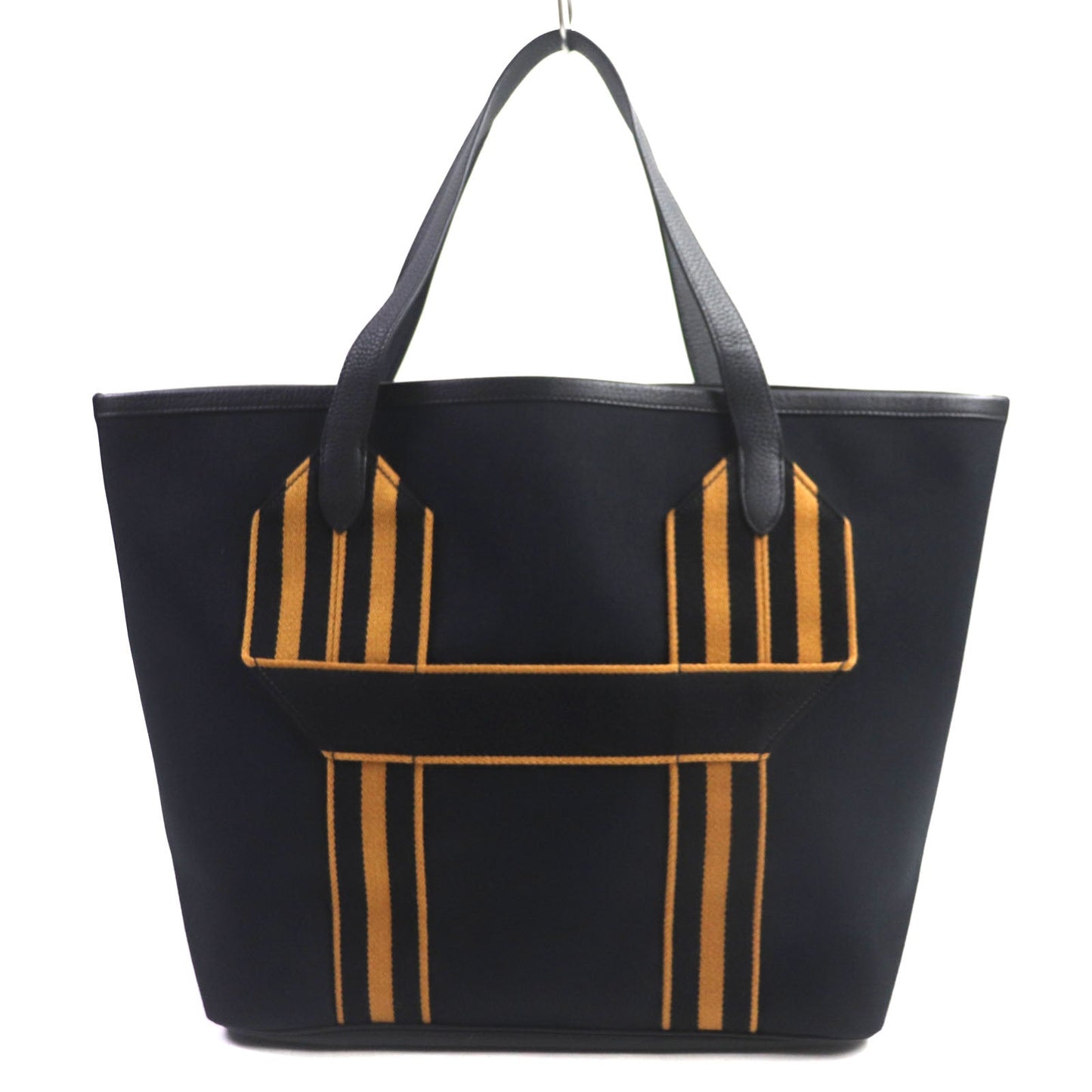 HERMES Tote Bag Toile Militaire Black camel Pure Sangle