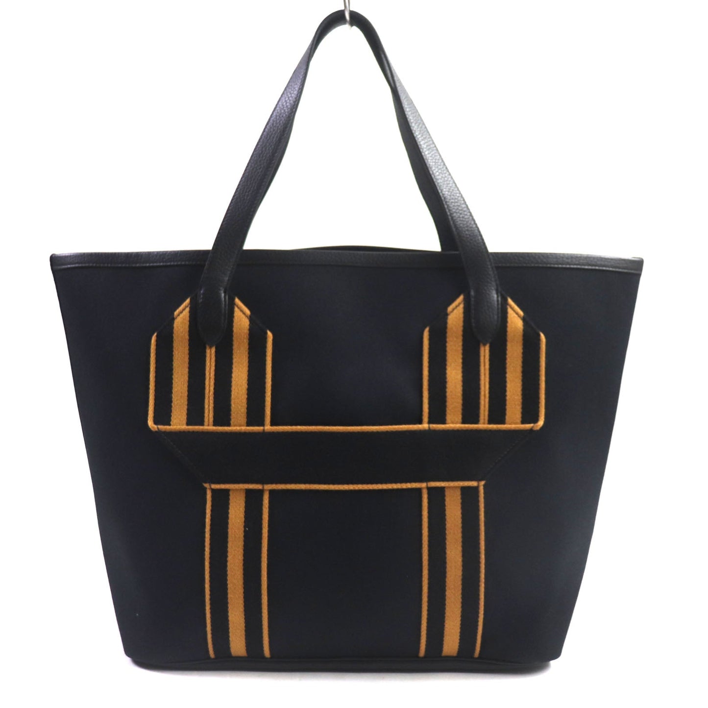 HERMES Tote Bag Toile Militaire Black camel Pure Sangle