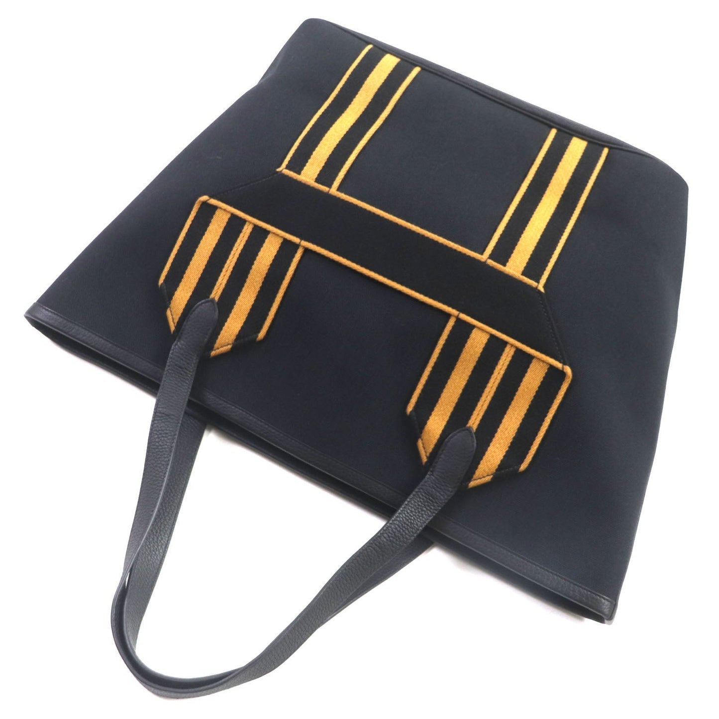 HERMES Tote Bag Toile Militaire Black camel Pure Sangle