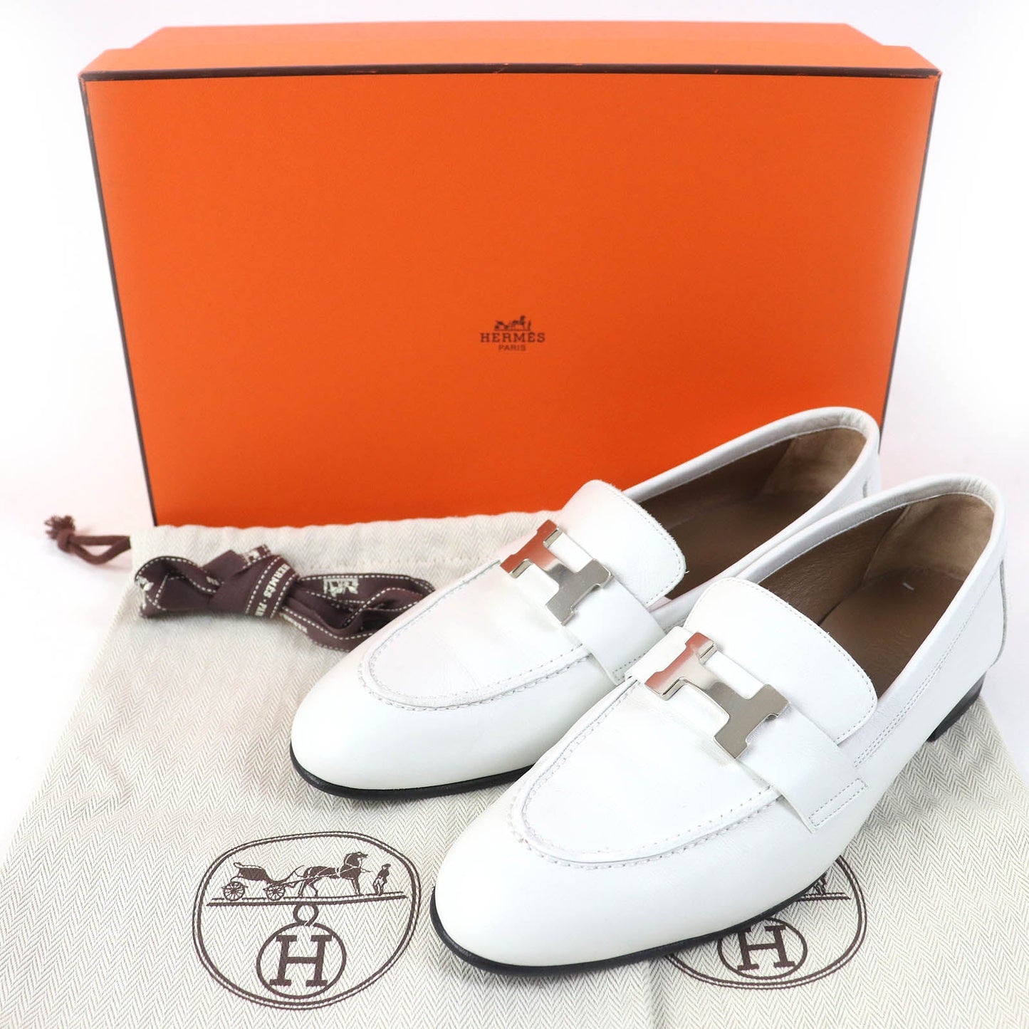 HERMES loafers 211288Z leather white Paris 36