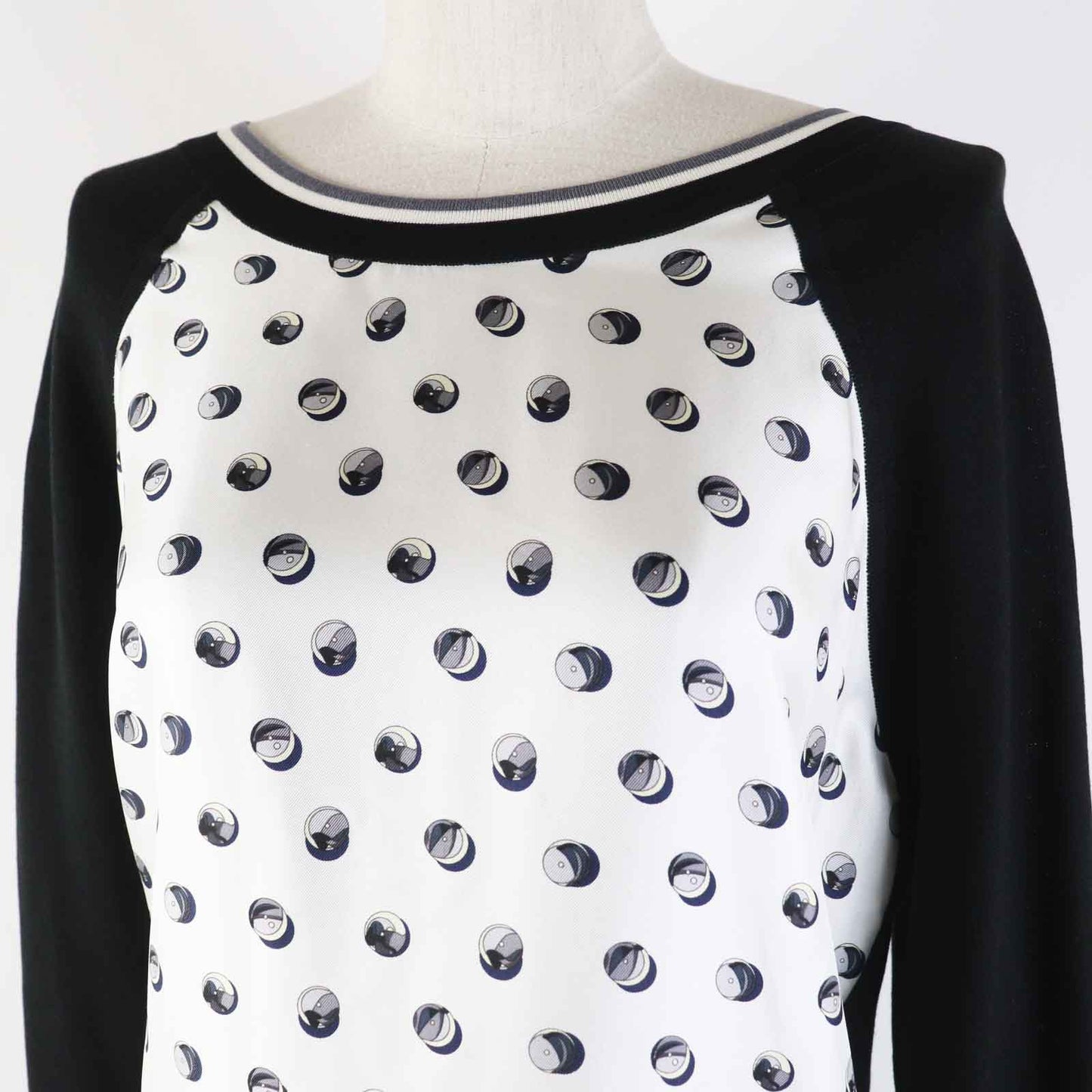 HERMES one piece silk Black Grey 34