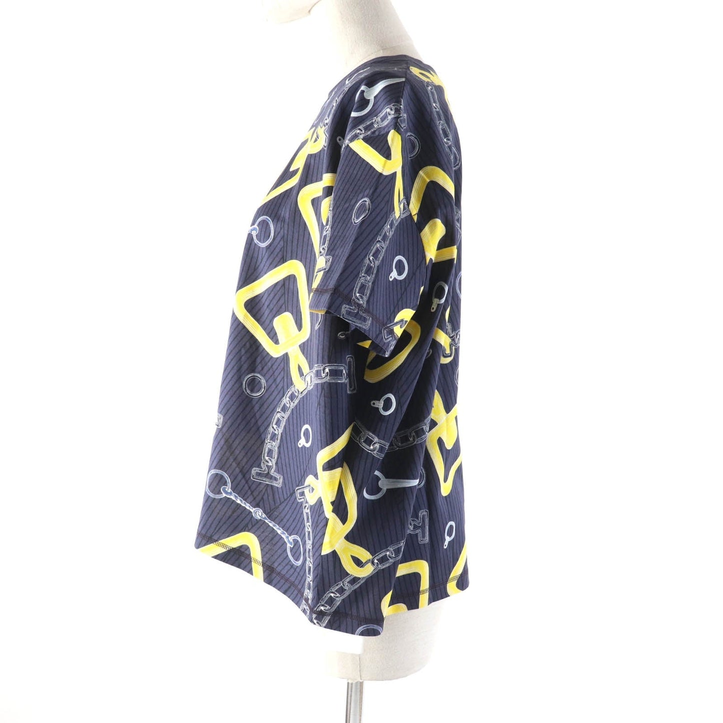 HERMES Short sleeve T-shirt 4H4641DH cotton Navy yellow Kaleidoscope Effect 40