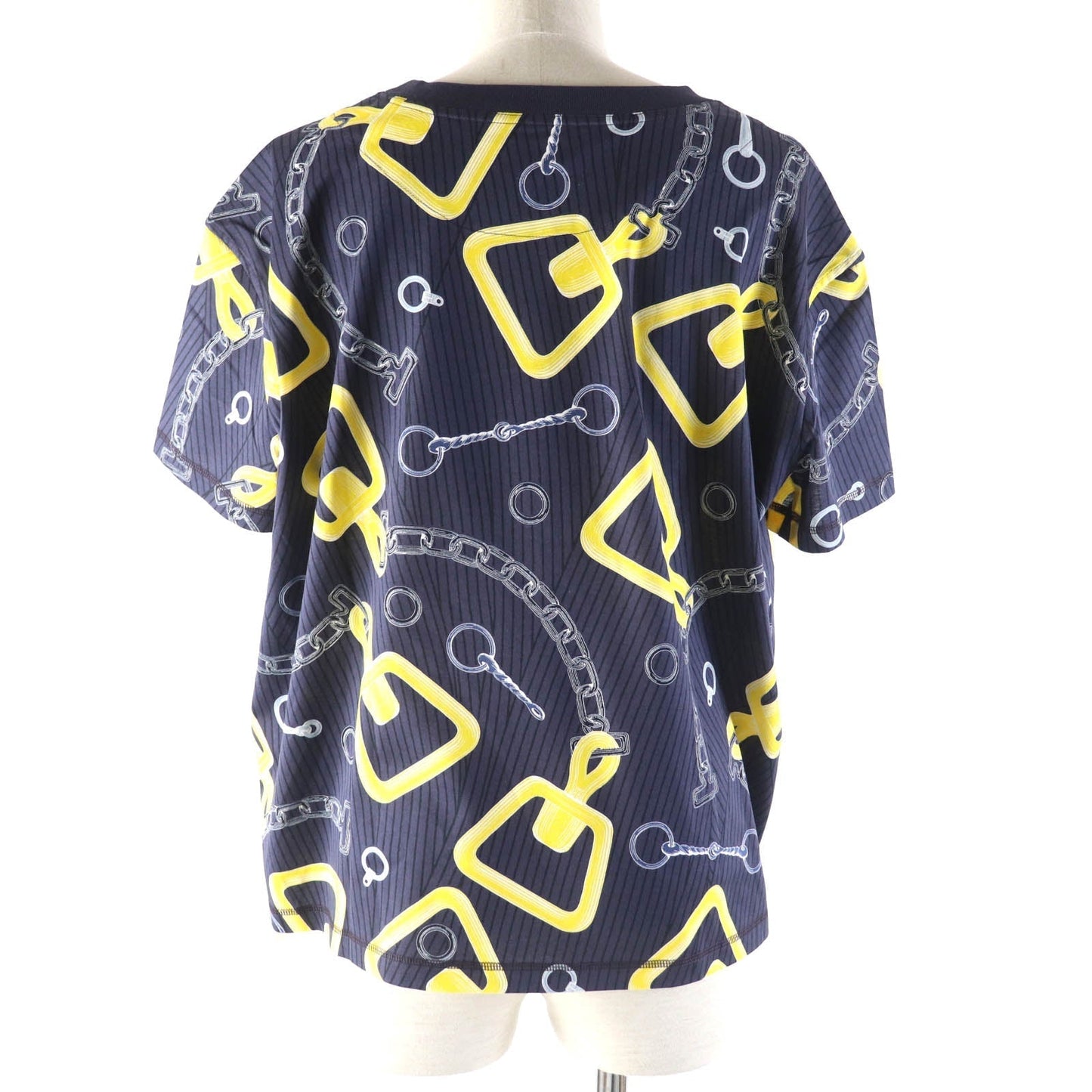 HERMES Short sleeve T-shirt 4H4641DH cotton Navy yellow Kaleidoscope Effect 40