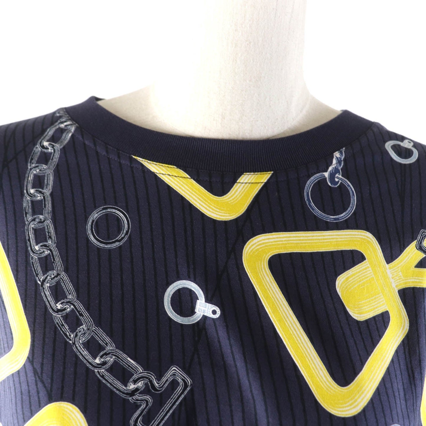 HERMES Short sleeve T-shirt 4H4641DH cotton Navy yellow Kaleidoscope Effect 40
