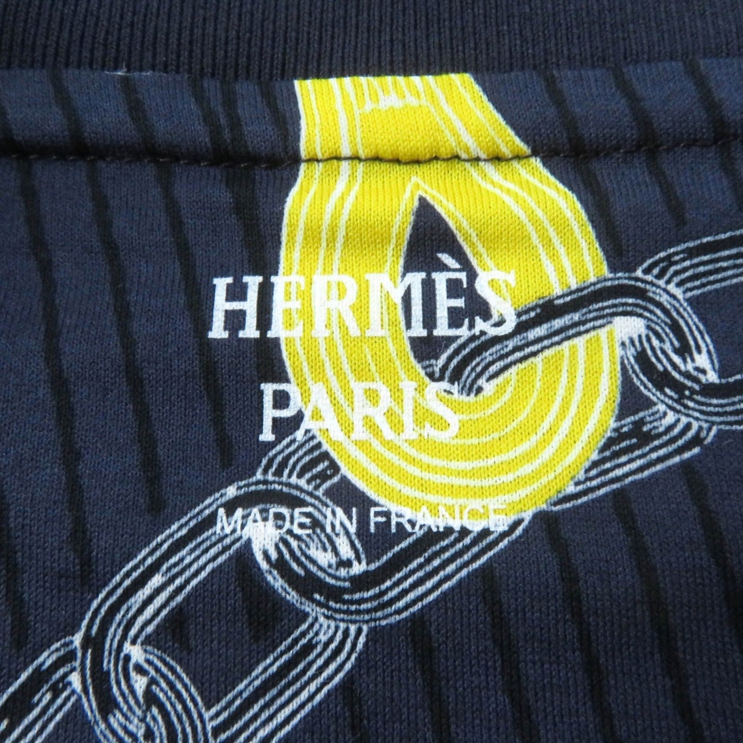 HERMES Short sleeve T-shirt 4H4641DH cotton Navy yellow Kaleidoscope Effect 40
