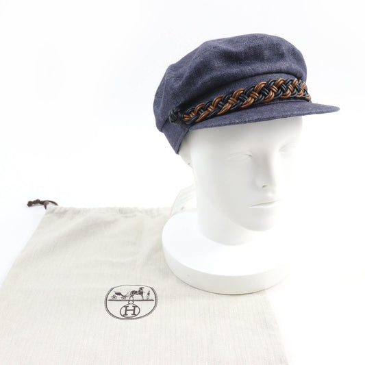 HERMES Casquette linen Indigo 58