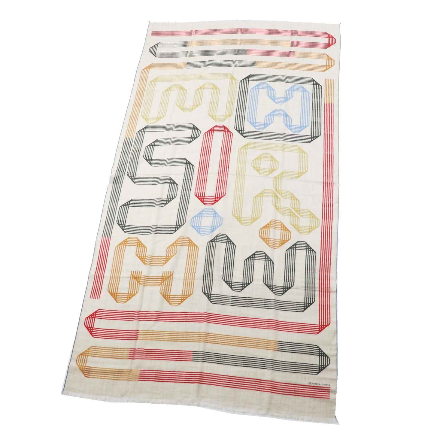 HERMES Stall cashmere Beige multi Les Rubans d'Hermes Hermes ribbons