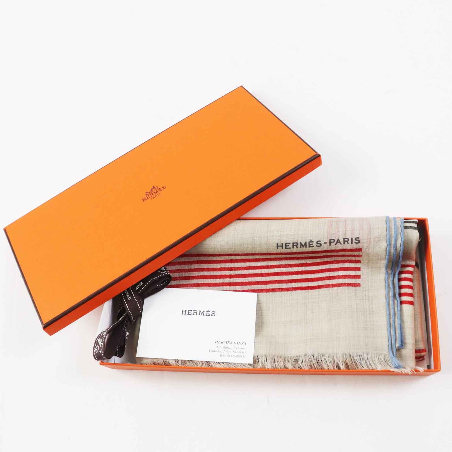 HERMES Stall cashmere Beige multi Les Rubans d'Hermes Hermes ribbons