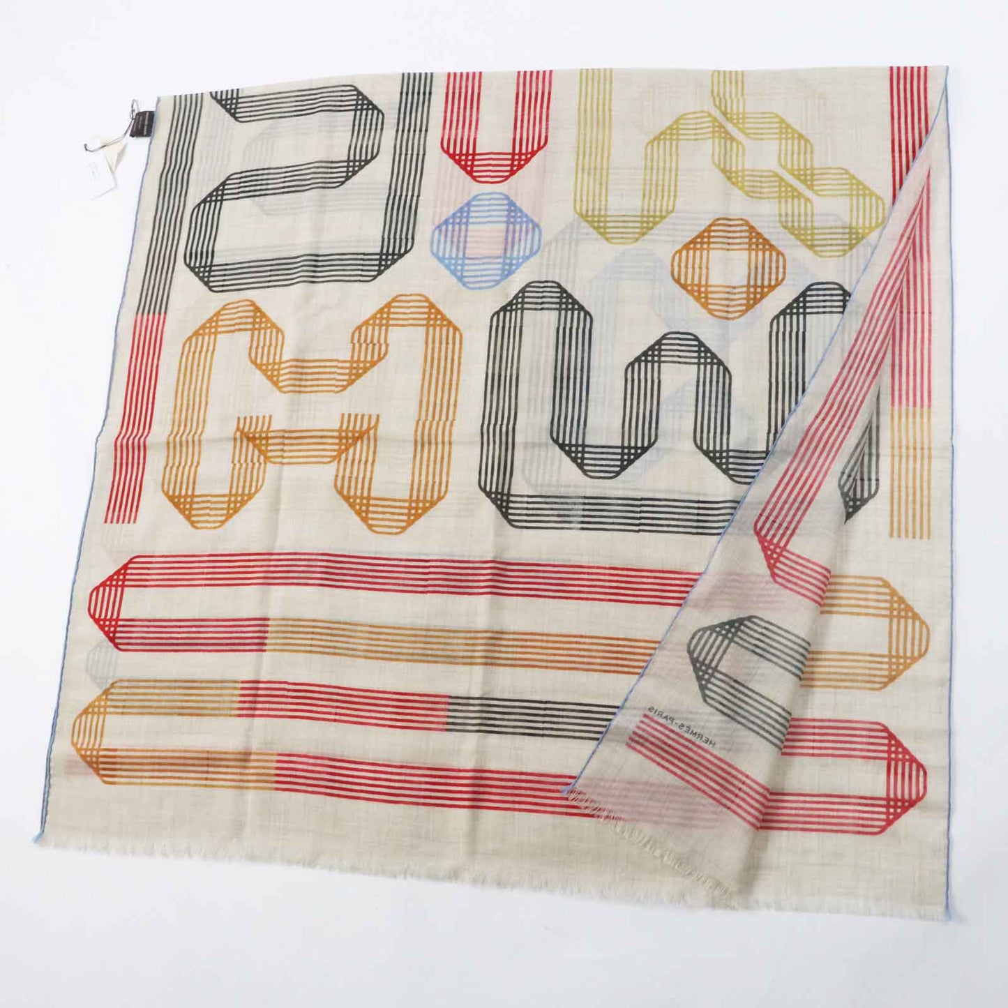 HERMES Stall cashmere Beige multi Les Rubans d'Hermes Hermes ribbons
