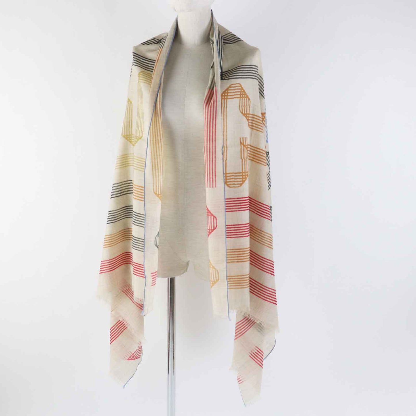 HERMES Stall cashmere Beige multi Les Rubans d'Hermes Hermes ribbons