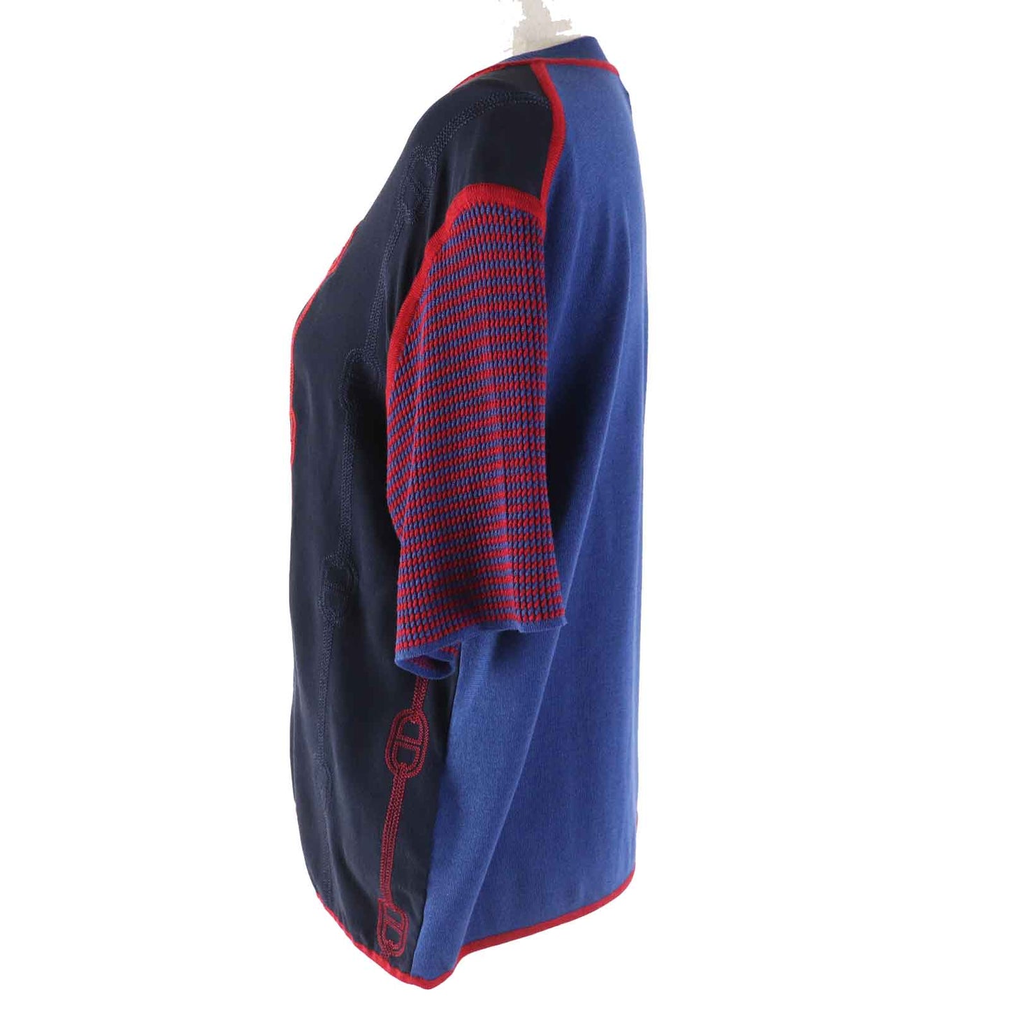 HERMES Short sleeve knit 3E2810DV silk Navy red 40