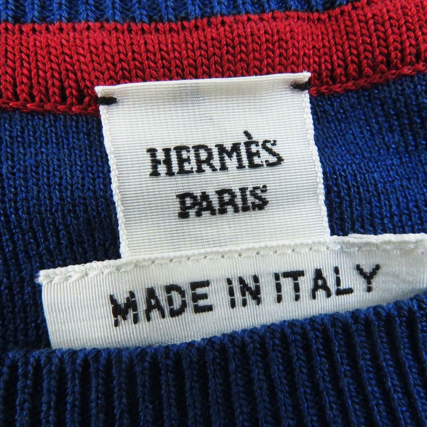 HERMES Short sleeve knit 3E2810DV silk Navy red 40