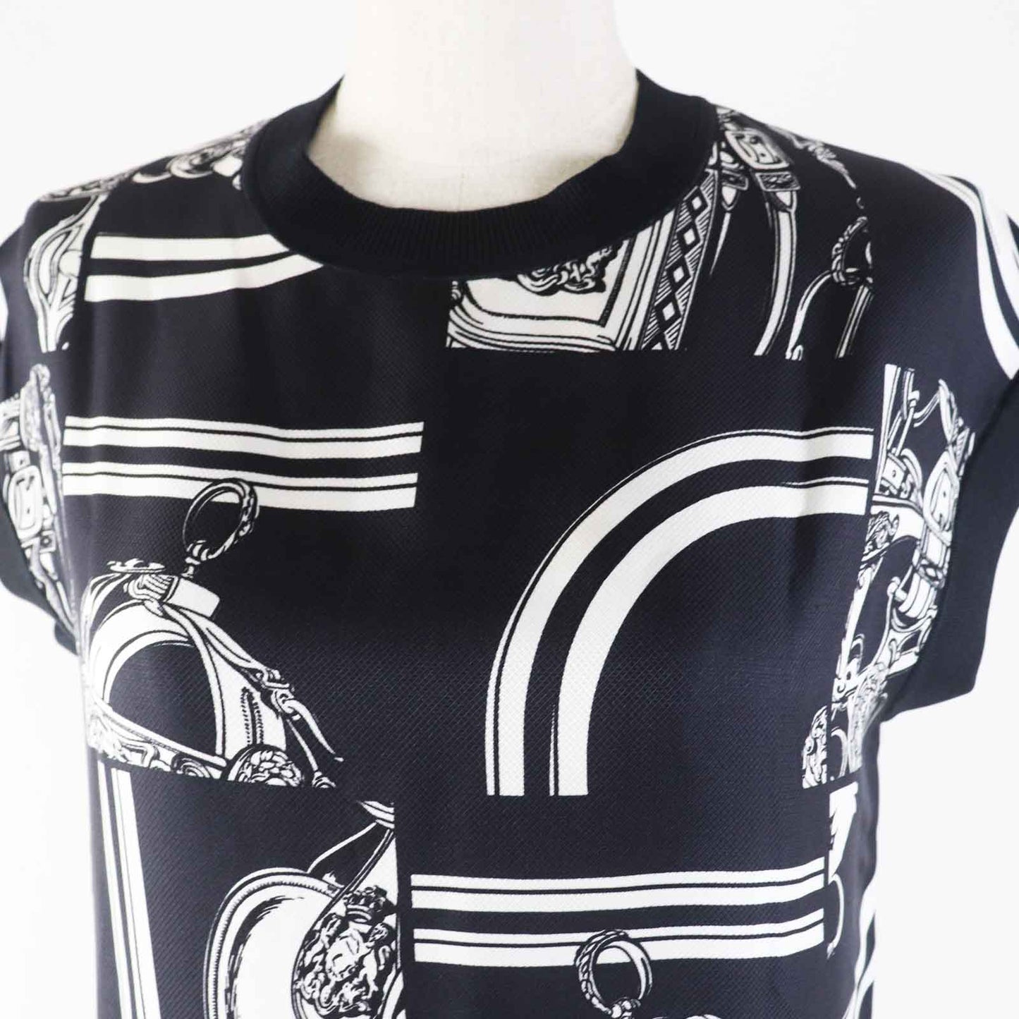 HERMES knit 4E2819DQ silk Black White Disorderly Finesse 36
