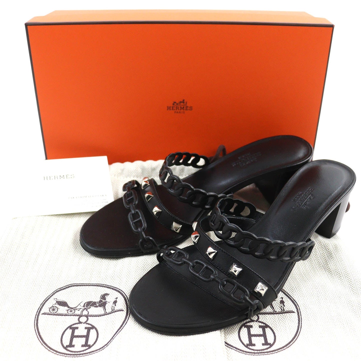 HERMES Sandals 201068Z leather black Agiaccio 36