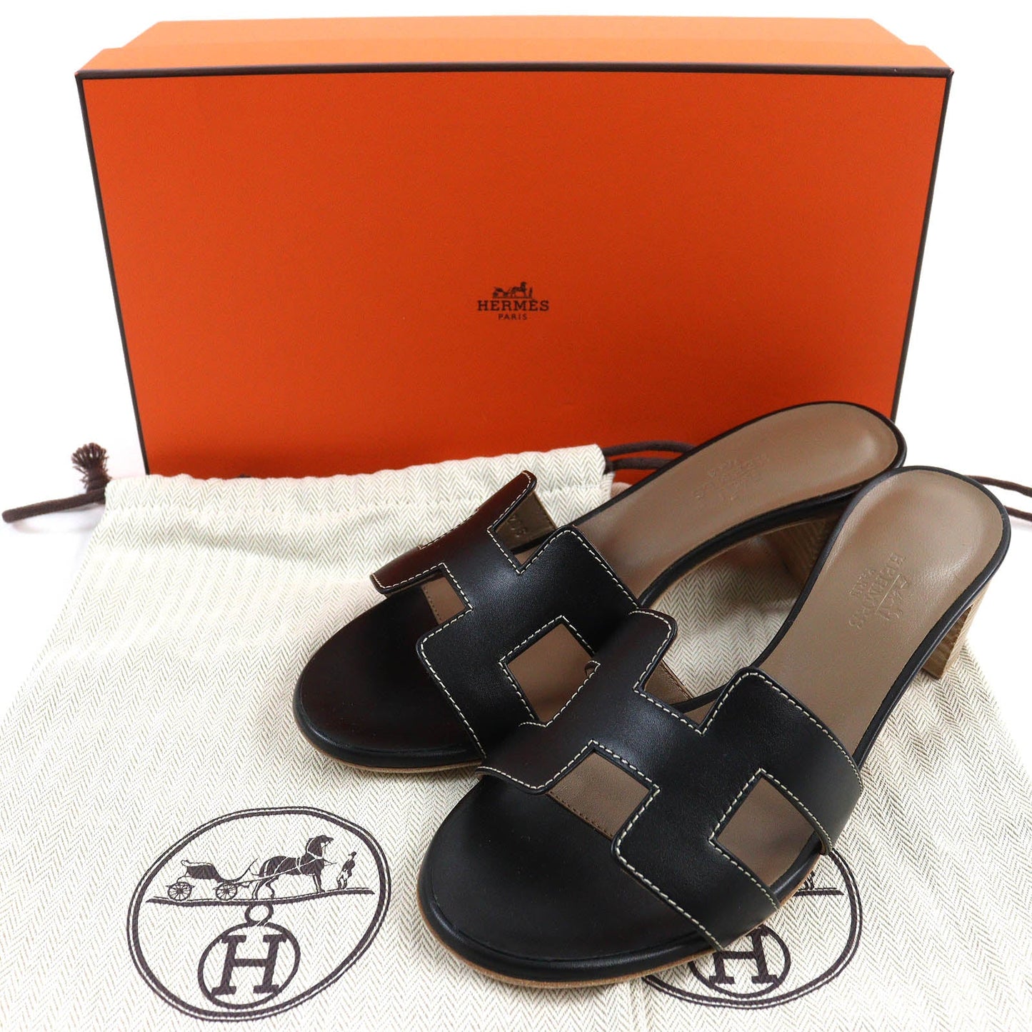 HERMES Sandals 071002Z leather black Oasis 35.5