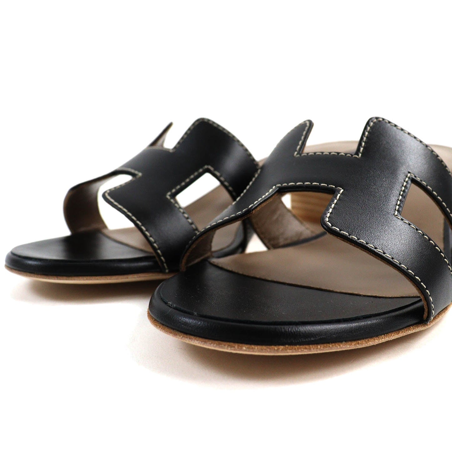 HERMES Sandals 071002Z leather black Oasis 35.5