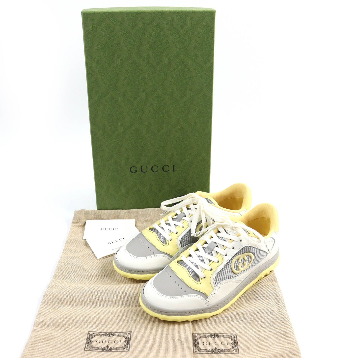 GUCCI sneakers 747954 leather Yellow Gray Off-white type MAC80 36.5