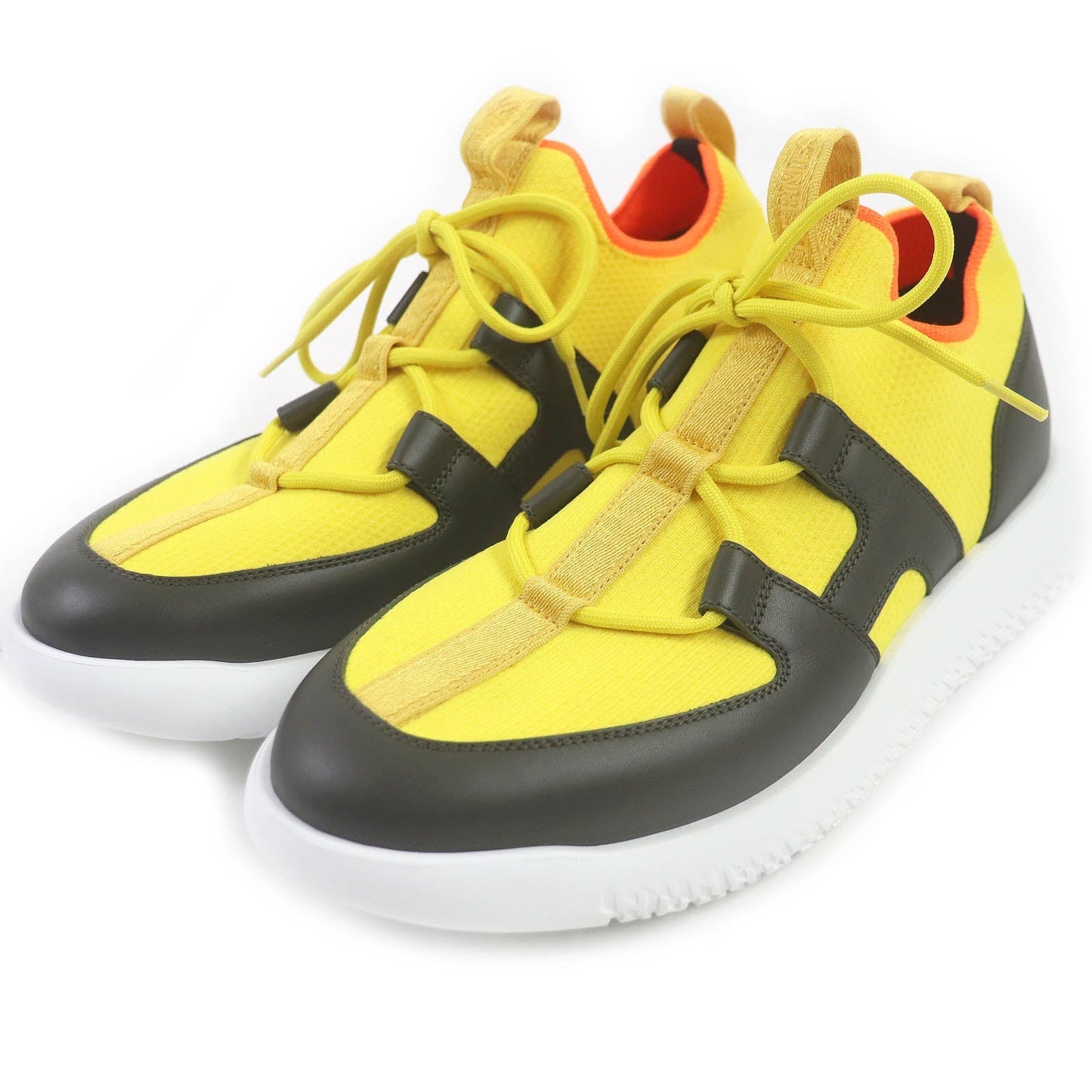 HERMES Low cut sneakers leather Yellow black Duel 40