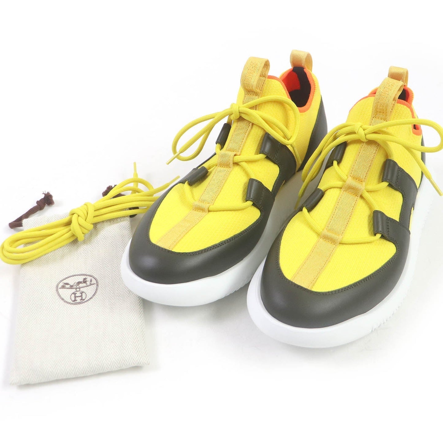 HERMES Low cut sneakers leather Yellow black Duel 40