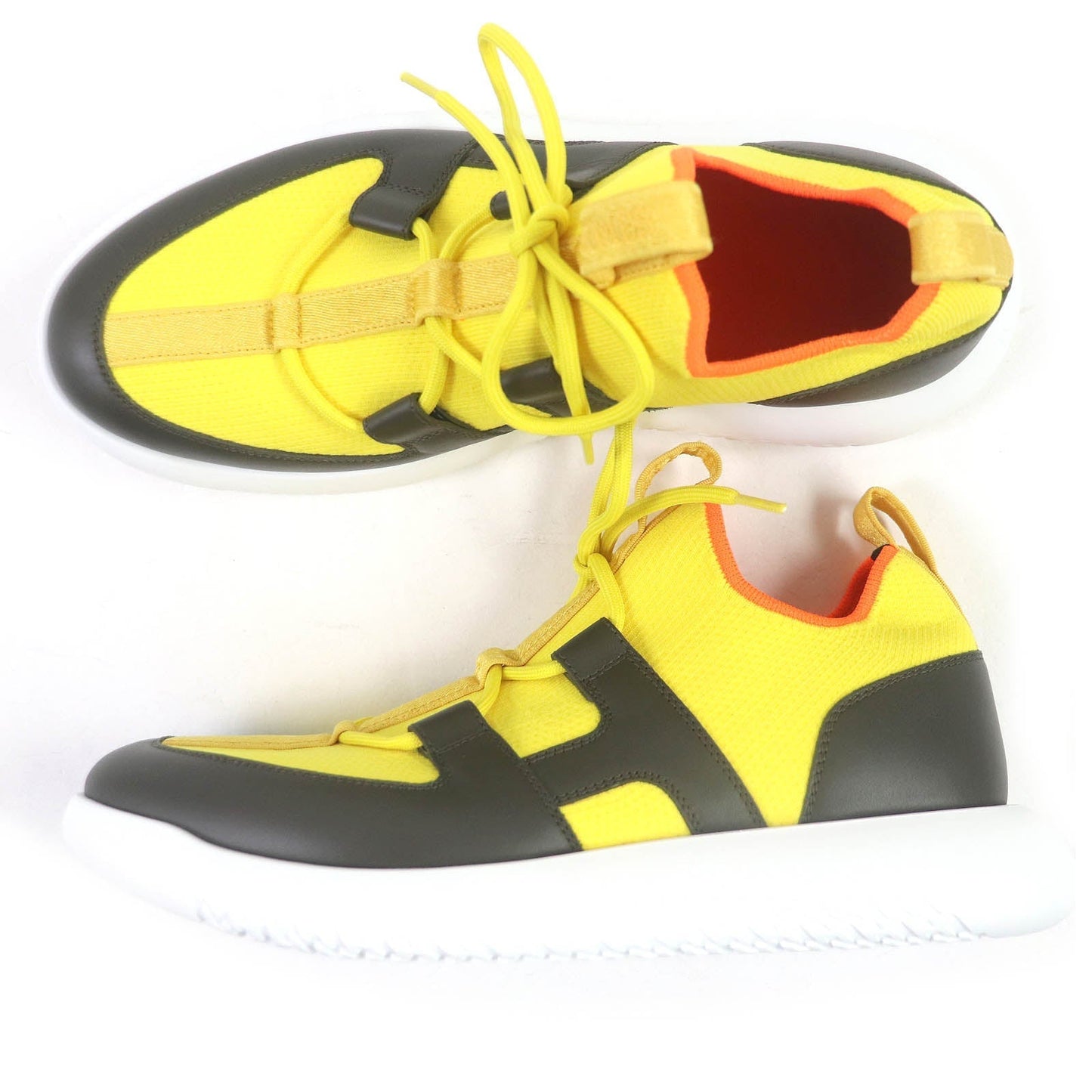 HERMES Low cut sneakers leather Yellow black Duel 40