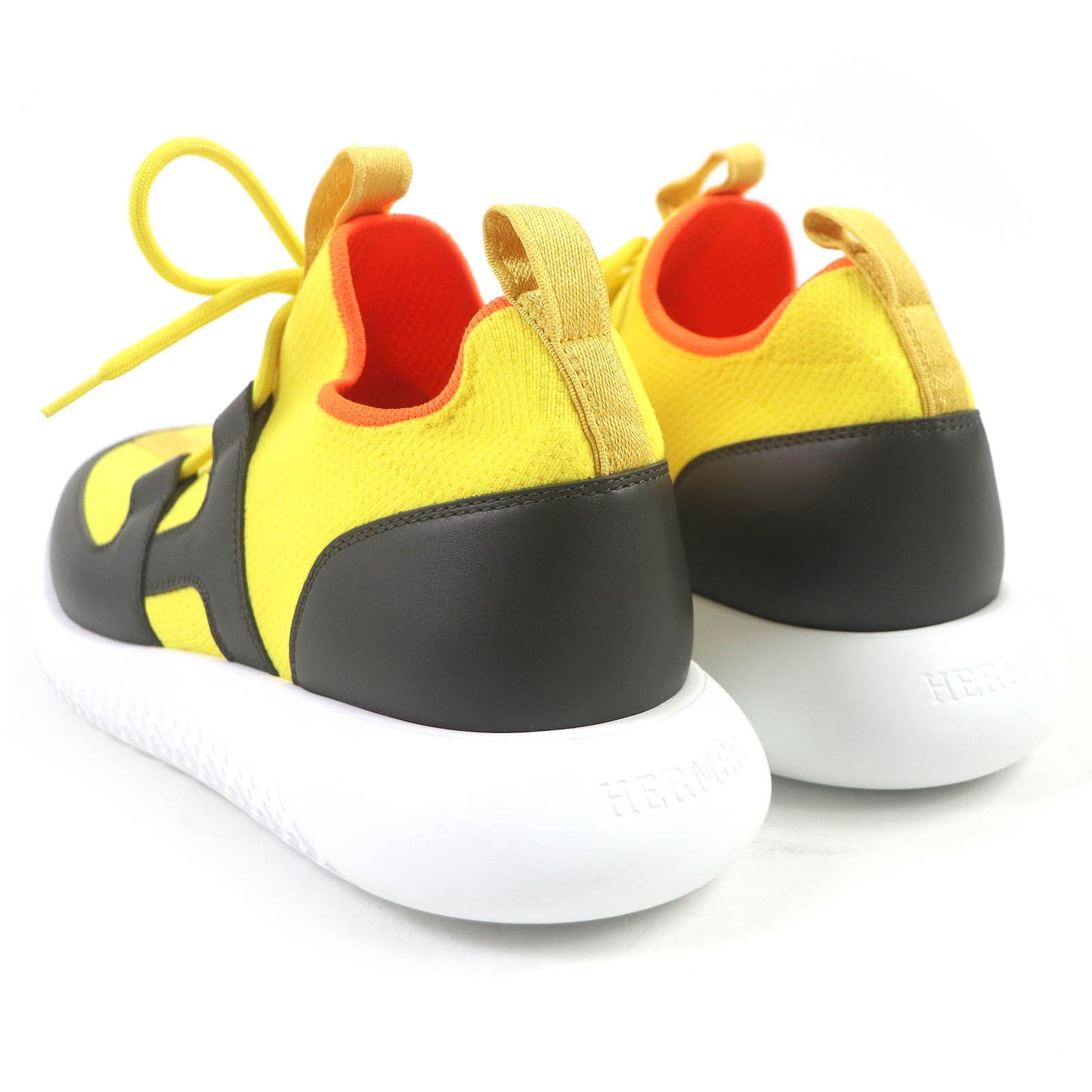 HERMES Low cut sneakers leather Yellow black Duel 40