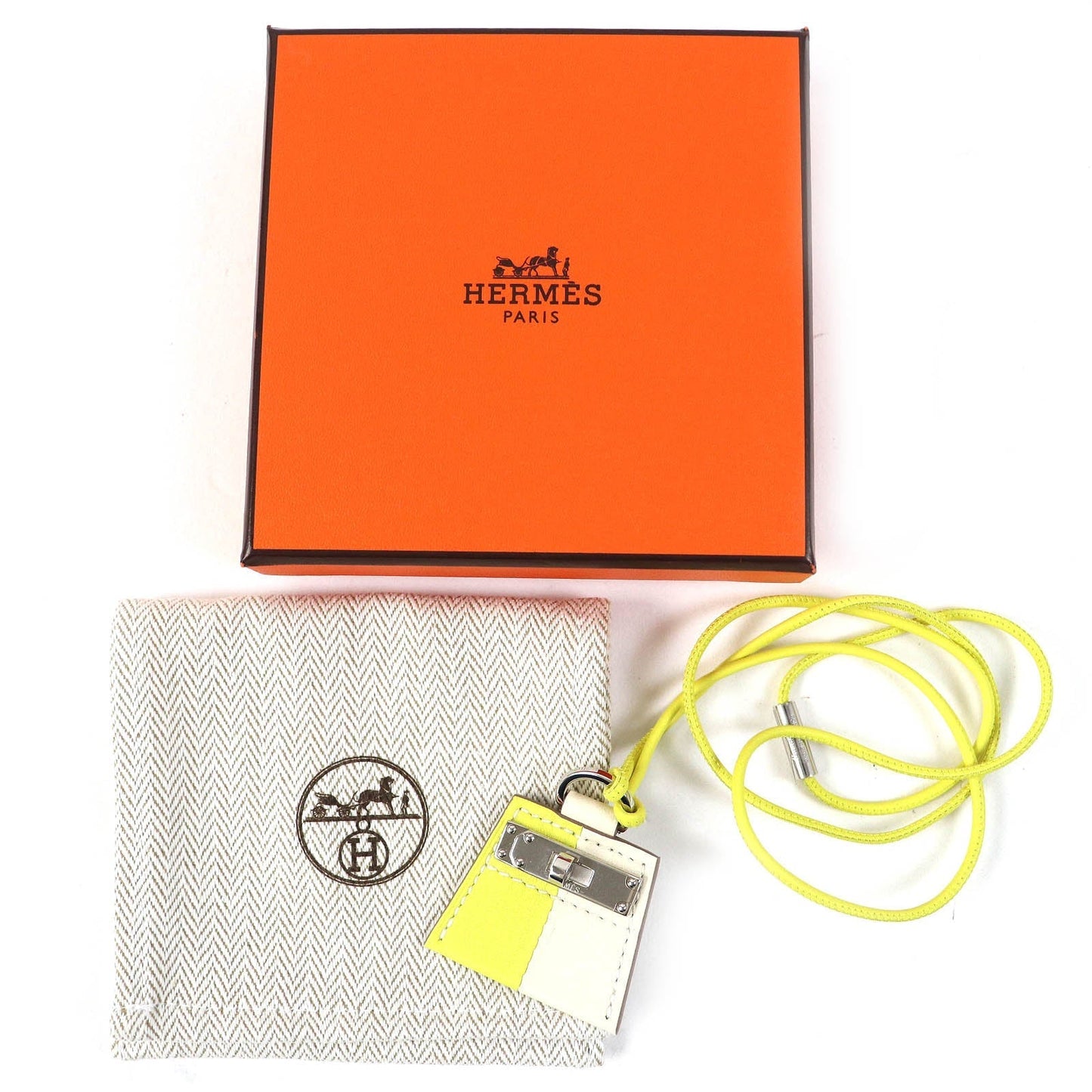 HERMES Necklace leather Beige yellow Mont Petit Kelly