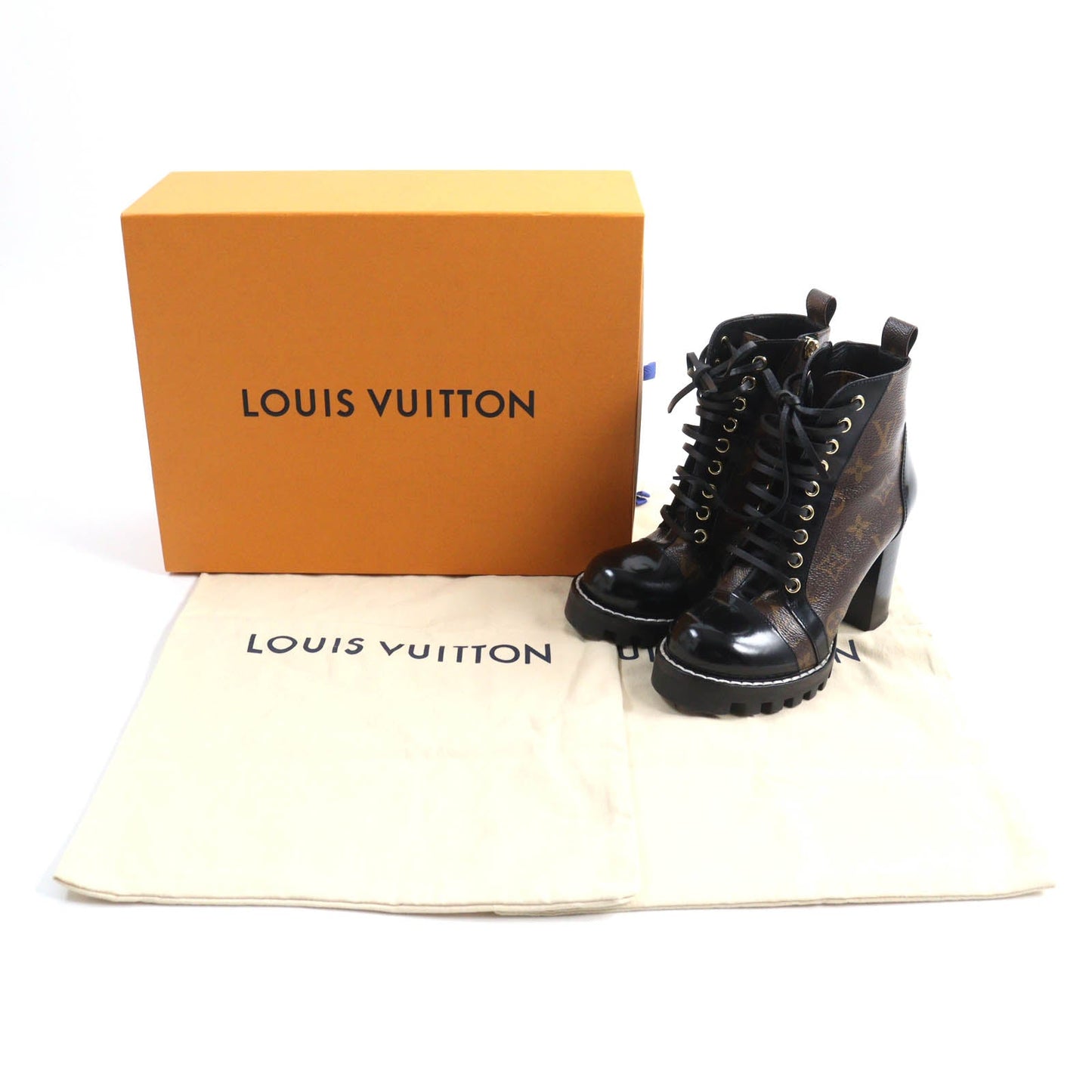LOUIS VUITTON Ankle boots Monogram canvas Brown black Star Trail Line 35