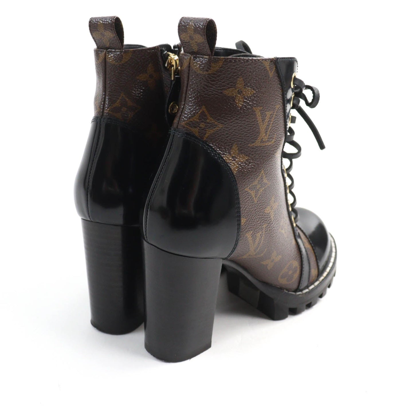 LOUIS VUITTON Ankle boots Monogram canvas Brown black Star Trail Line 35