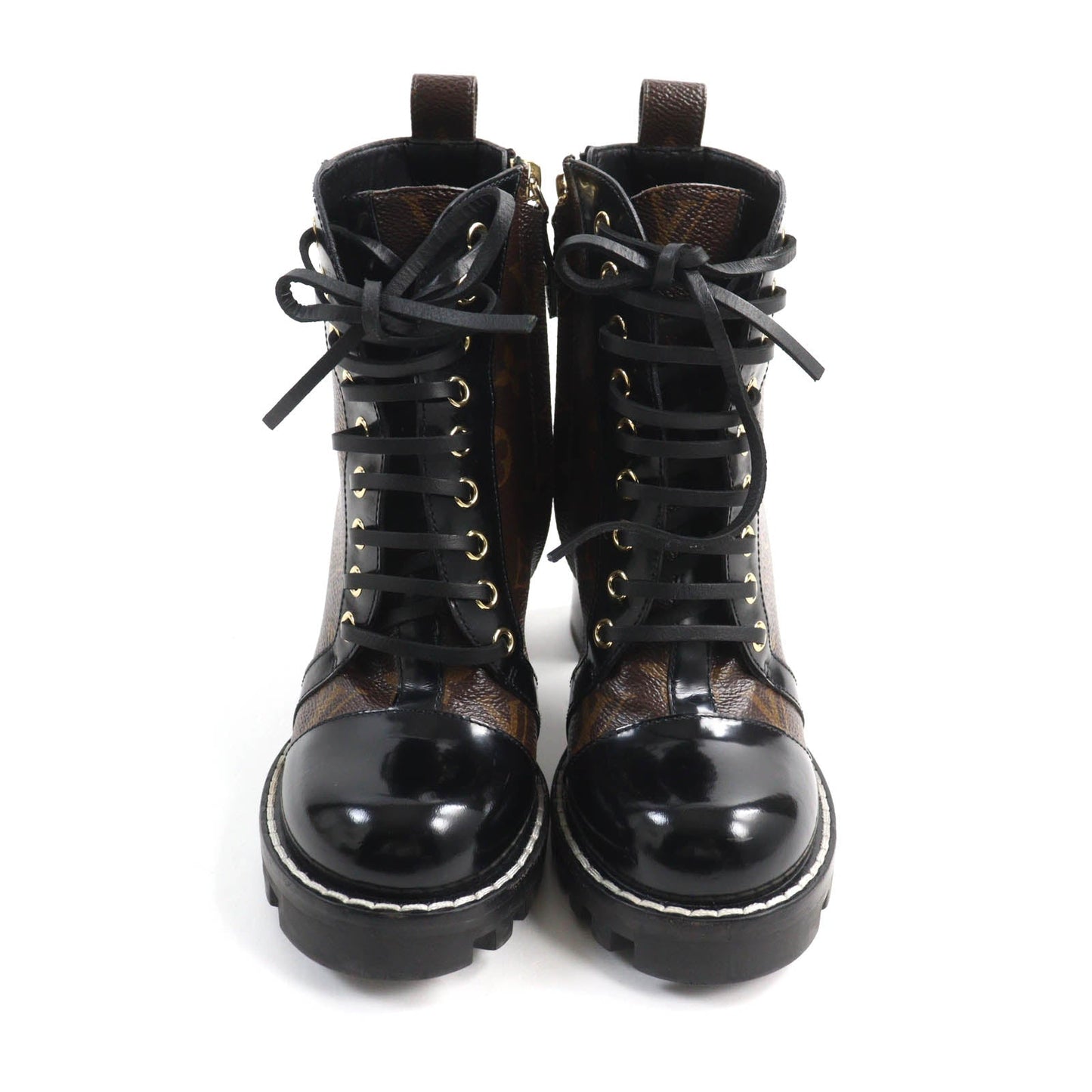 LOUIS VUITTON Ankle boots Monogram canvas Brown black Star Trail Line 35