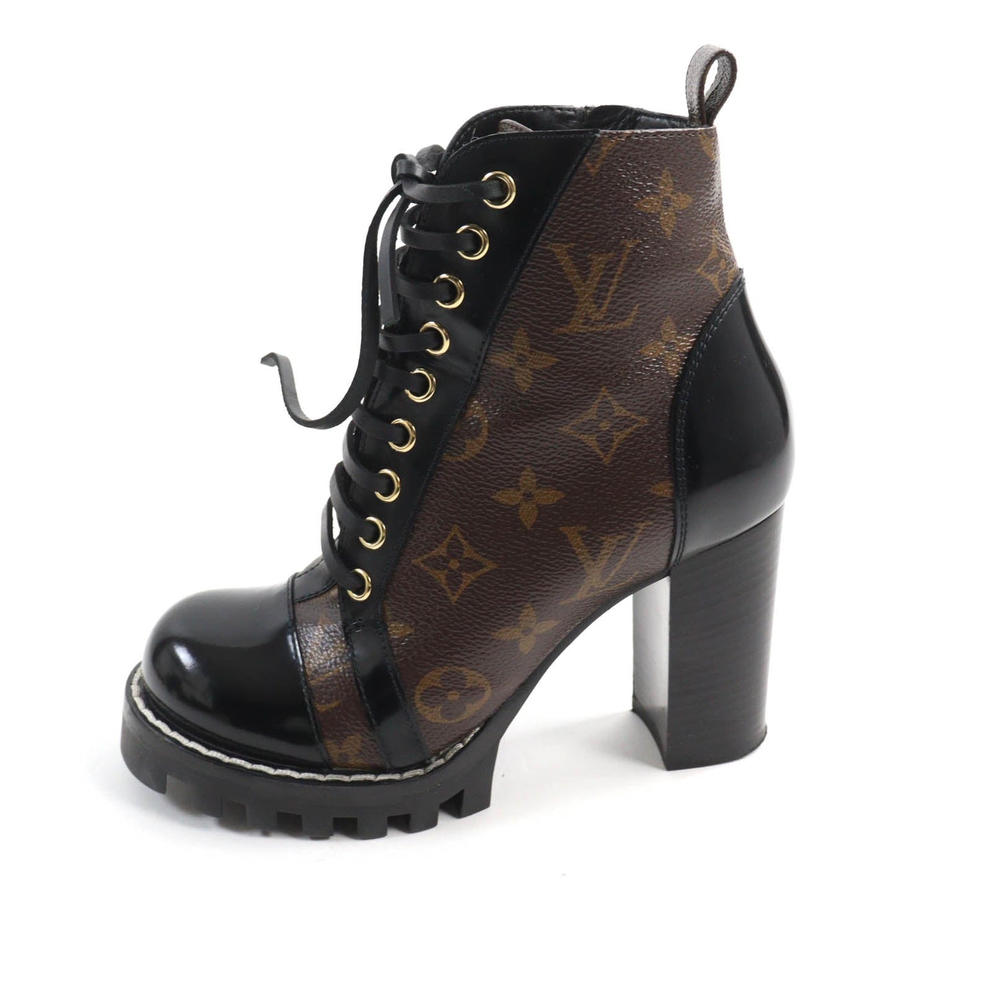 LOUIS VUITTON Ankle boots Monogram canvas Brown black Star Trail Line 35