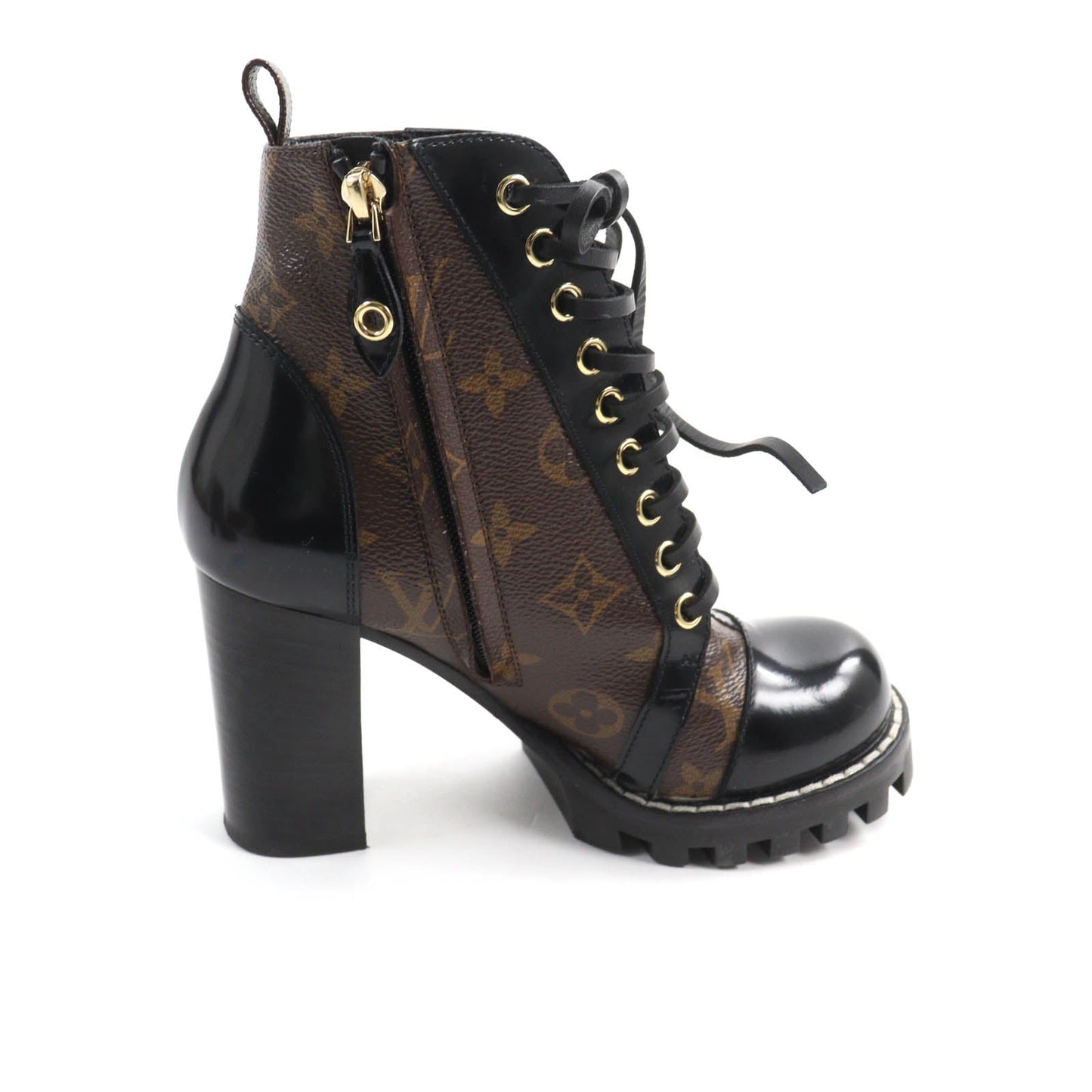 LOUIS VUITTON Ankle boots Monogram canvas Brown black Star Trail Line 35