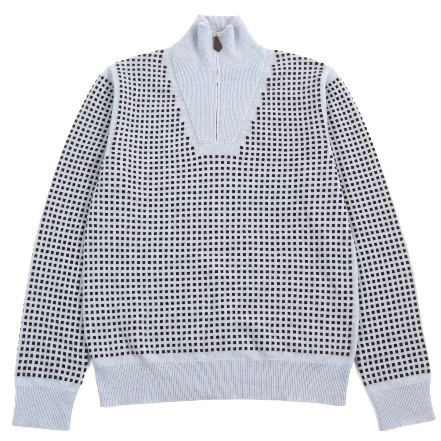 HERMES knit cashmere Light Blue Brown All-over Pattern S
